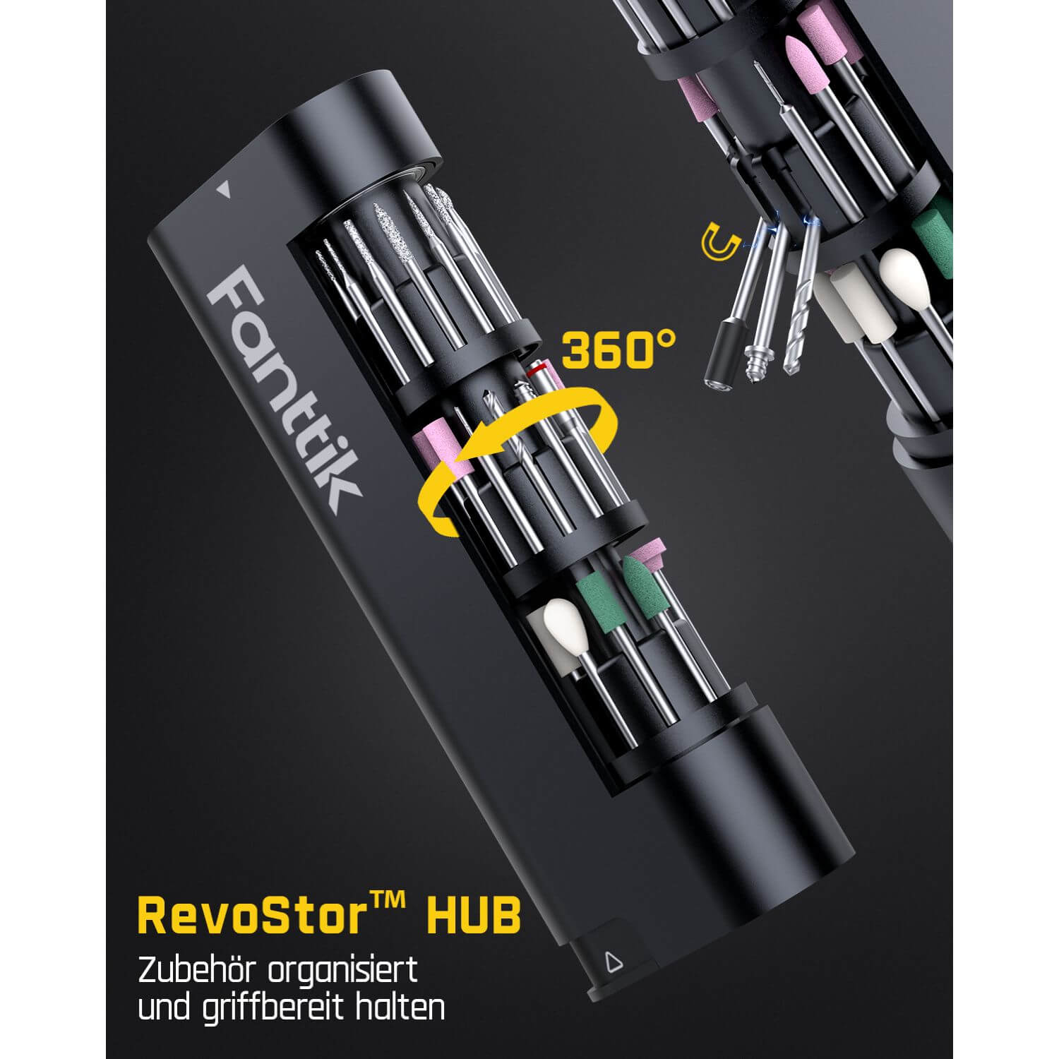 Fanttik F2 PRO Akku Multifunktionswerkzeug, starker Magnetmotor, Revostor-Hub, Rotationswerkzeug Set mit 5 Gang (25000 U/min), zum Schleifen, Polieren, 3D-Druck, Bohren, Schnitzen, Schneiden