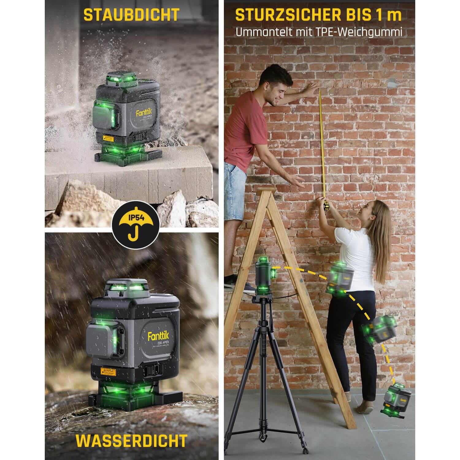 Fanttik D16 APEX Kreuzlinienlaser Grün 4x360°, 16 Linien Selbstnivellierender Linienlaser mit LED-Bildschirm, 5200 mAh Batterie Wiederaufladbar, Impulsmodus, Magnetische Unterstützung