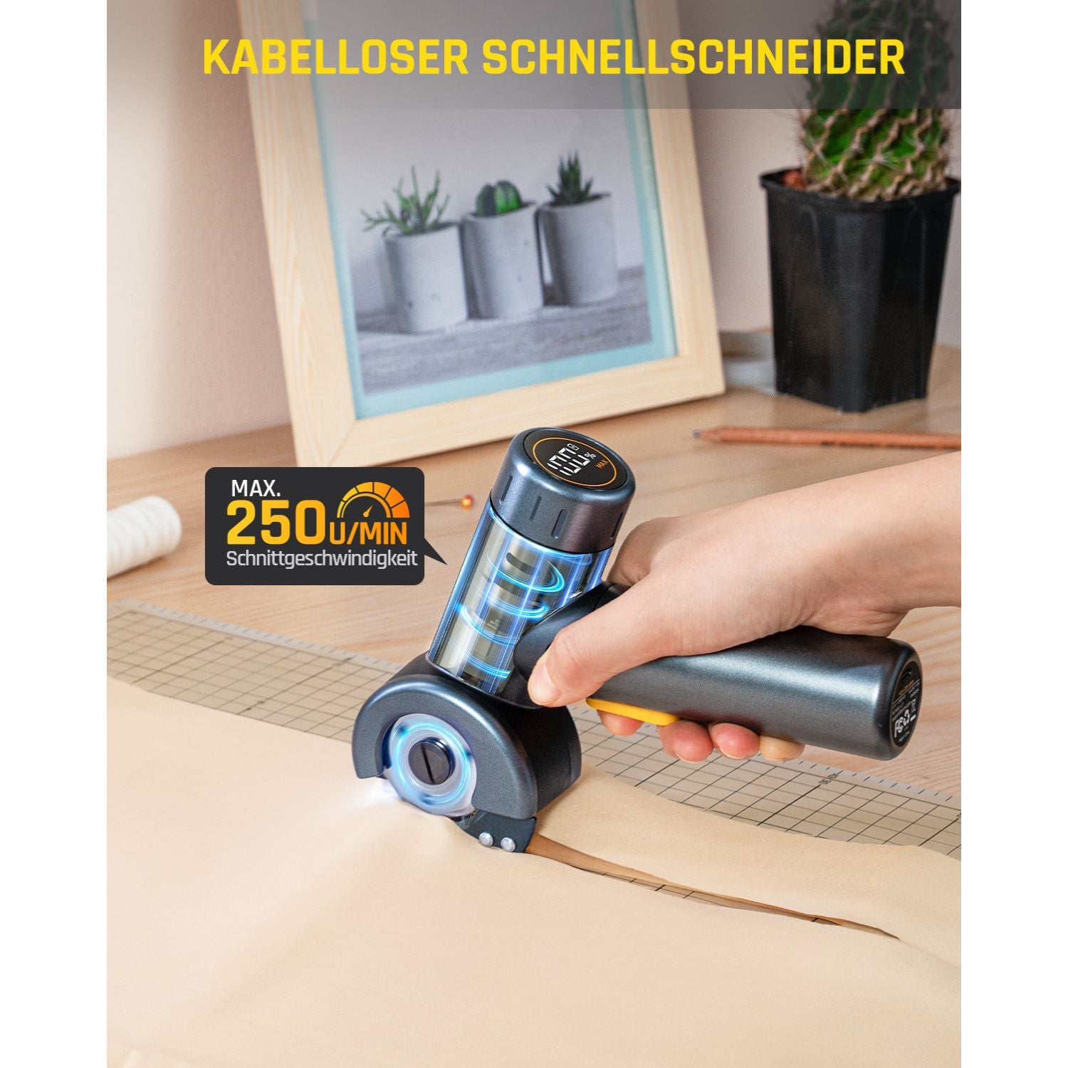 Fanttik C8 Nano Elektrische Schere, Kartonschneider Elektrisch mit Bildschirm, LED-Licht, 3 Geschwindigkeitsstufen, Wiederaufladbarer Akku, Geeignet für Stoffe, Teppiche, Leder, Kartons - Schwarz