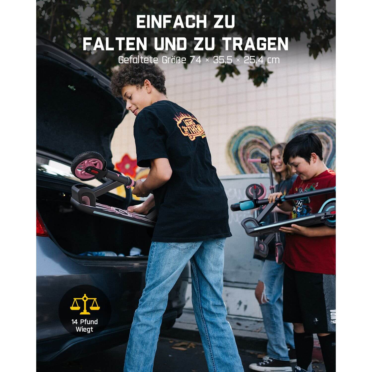 FanttikRide C9 Apex Elektroroller für Kinder im Alter von 8–12 Jahren, Bluetooth-Musiklautsprecher, Bunte Regenbogenlichter, 8/12,8/16 km/h, Faltbarer Elektroroller, Geschenk für Teenager