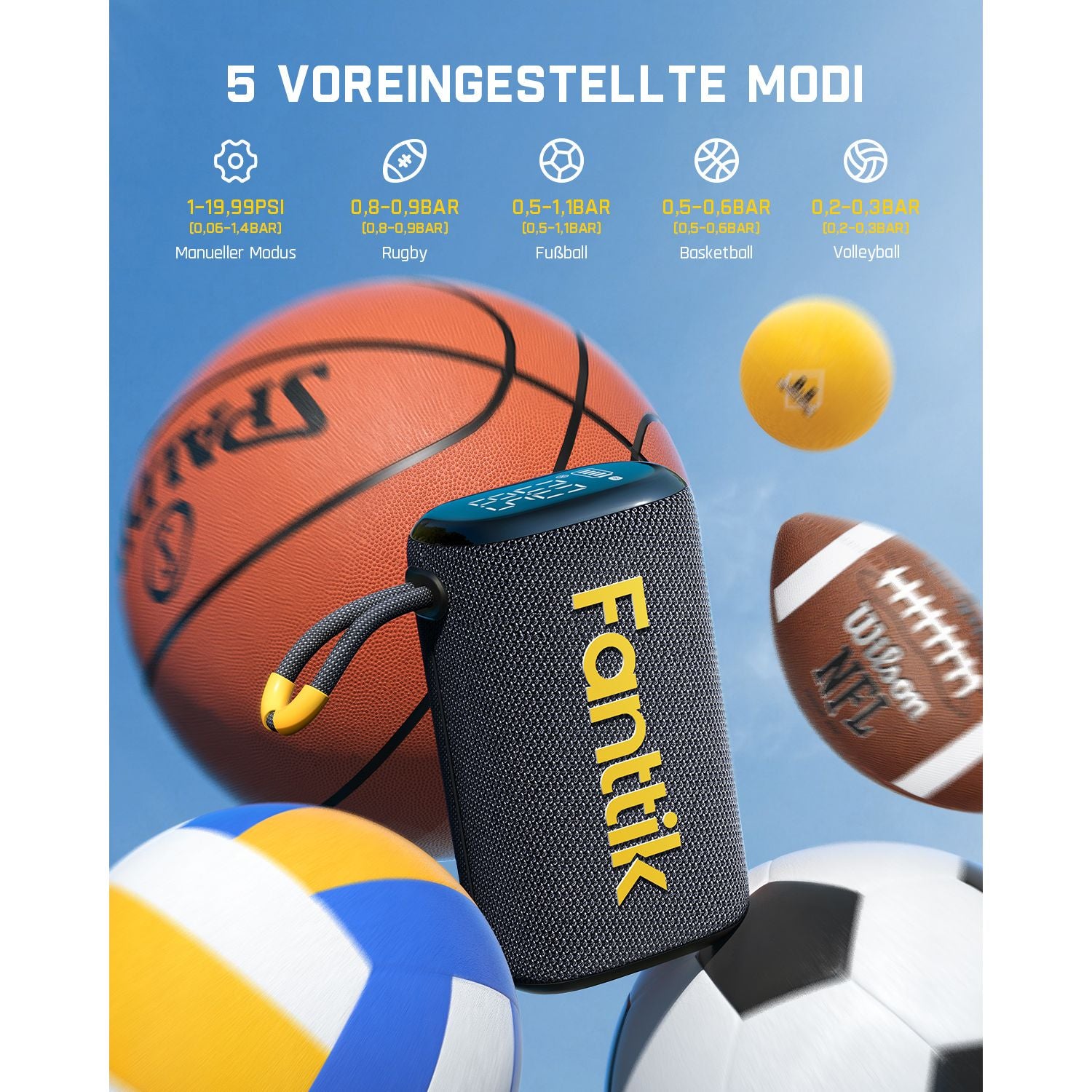 Fanttik X8 Nano Elektrische Ballpumpe, Ultraschnelles Aufpumpen für Sportball, Tragbare Luftpumpe mit Präziser Digitaldruck und LCD-Display für Basketball, Fußball, Volleyball, Rugby