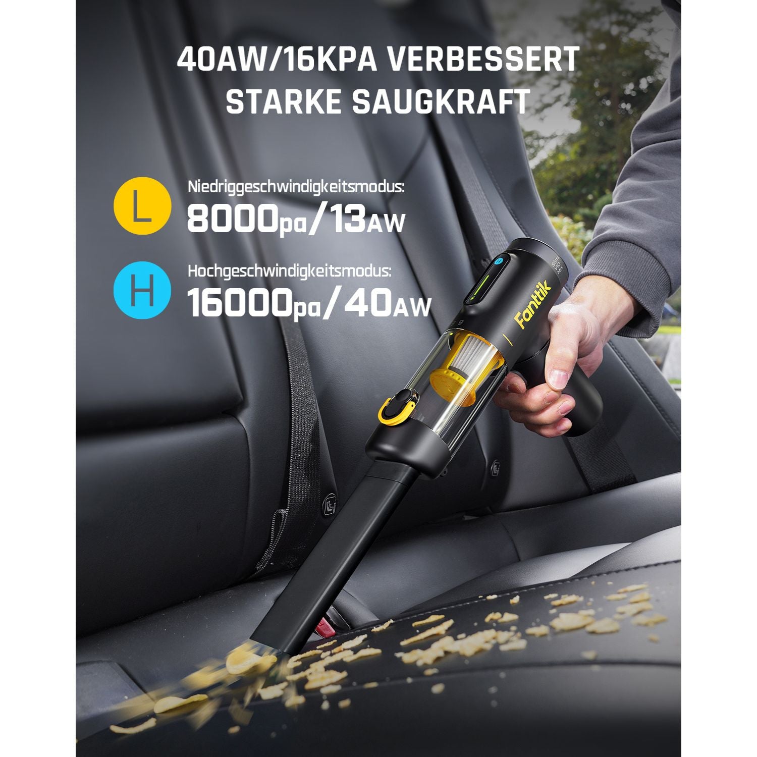 Fanttik Slim V10 Mix Kabelloser Auto-Staubsauger, 4-in-1 Handstaubgebläse, Smart-LED-Farbdisplay, 16 kPa Starke Saugleistung, tragbarer Mini-Staubsauger für Auto, Büro & Tastaturen