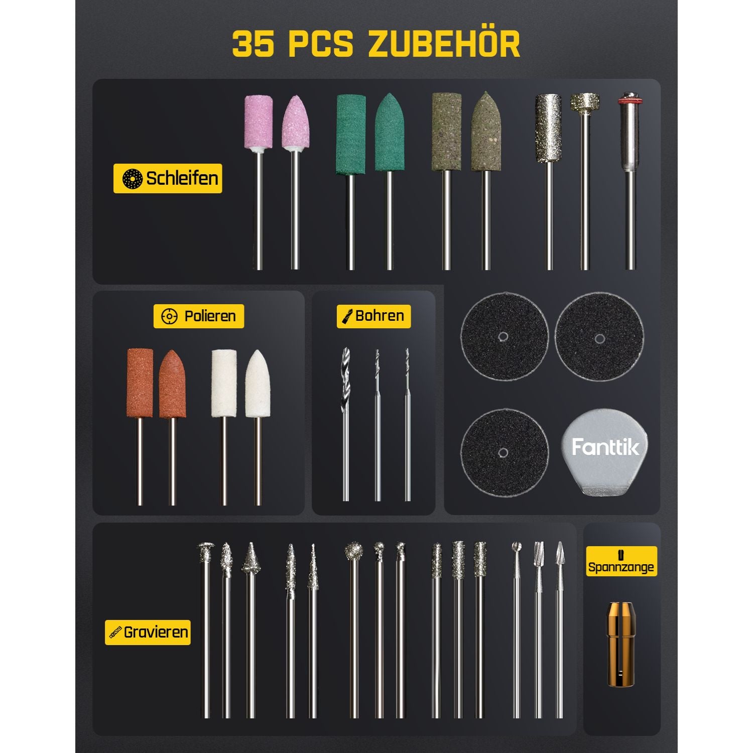 Fanttik F2 Master Mini Akku-Multifunktionswerkzeug Set 3,6V, NeoPulse Motor, 5 Geschwindigkeiten, 25000 U/min, Revostor-Hub, 35 Zubehörteile, Elektrowerkzeug zum Schleifen, Polieren, Bohren, Gravieren