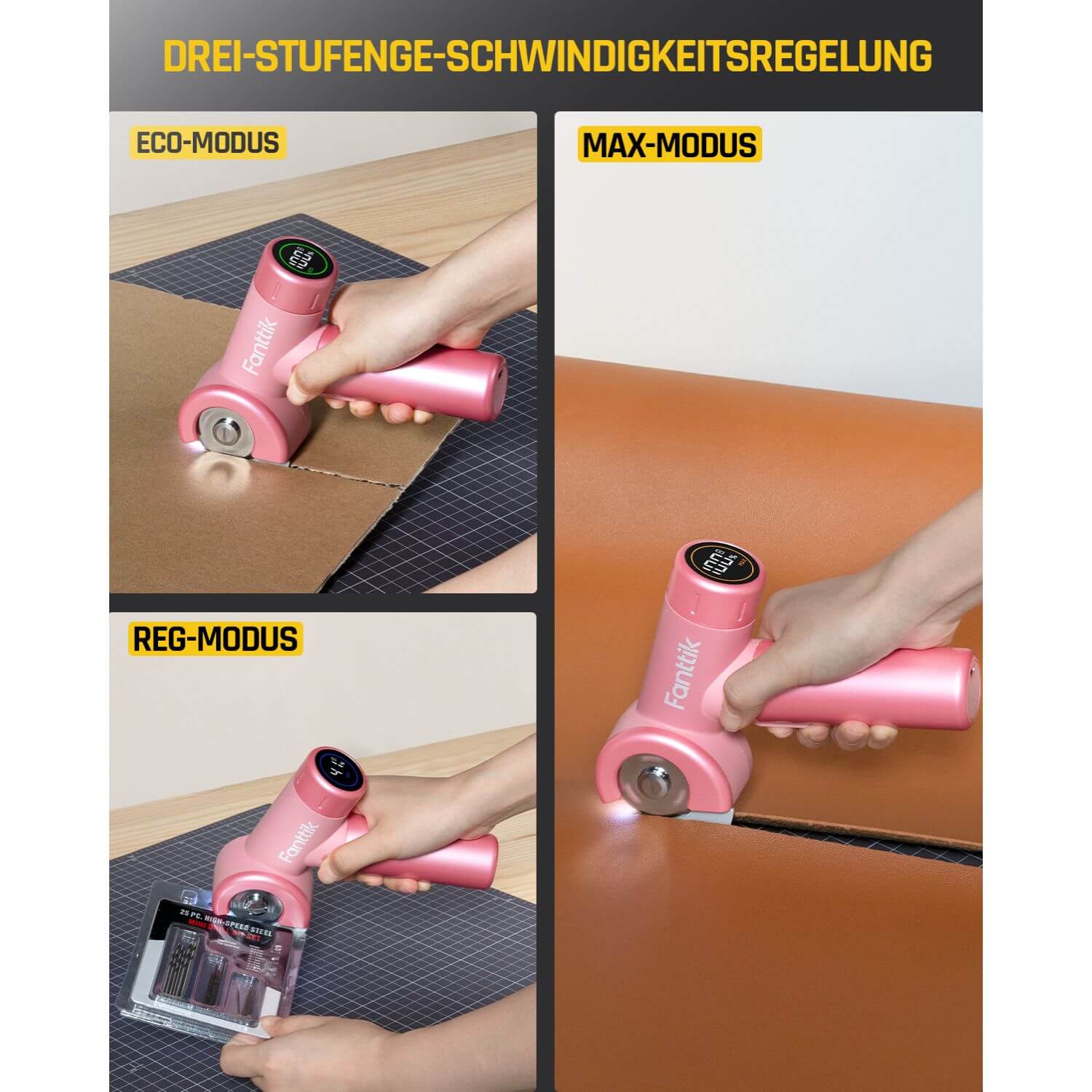 Fanttik C8 Nano Elektrische Schere, Kartonschneider Elektrisch mit Bildschirm, LED-Licht, 3 Geschwindigkeitsstufen, Wiederaufladbarer Akku, Geeignet für Stoffe, Teppiche, Leder, Kartons - Rosa