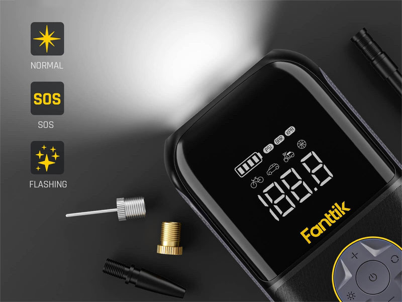 Fanttik X8 Mini Elektrische Luftpumpe, 10,3 BAR/150 PSI Tragbar Fahrradpumpe, Elektrischer Kompressor mit Digitalem LCD-Bildschirm und 4 Modi für Auto, Fahrrad, Motorrad, Bälle