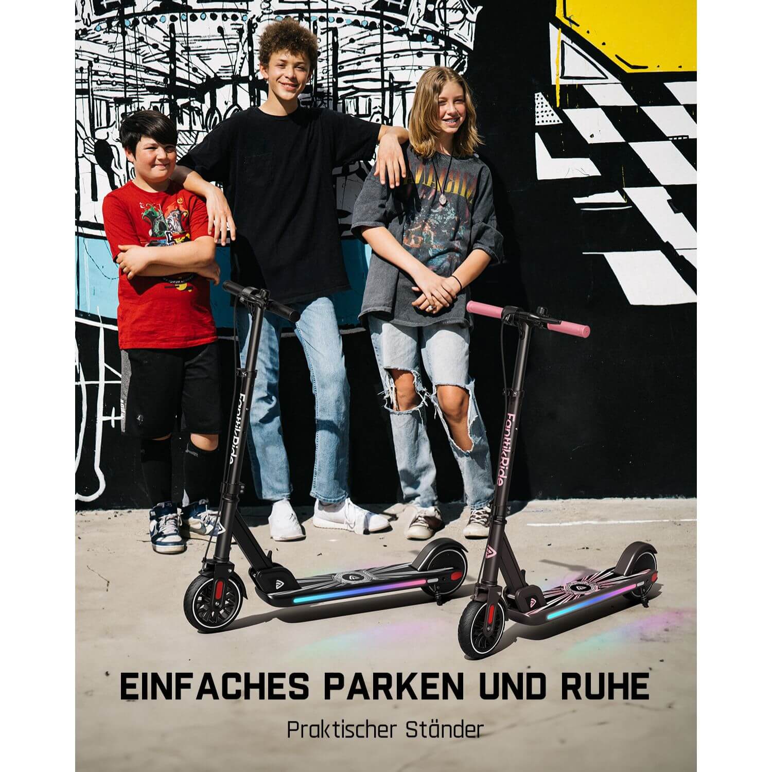 FanttikRide T9 Apex Elektroroller für Kinder ab 13 Jahren, Bunte LED-Lichter mit Bluetooth-Musiklautsprecher, 12/16/20 KMH Digitalanzeige, Höhenverstellbar, Faltbarer E-Scooter für Teenager