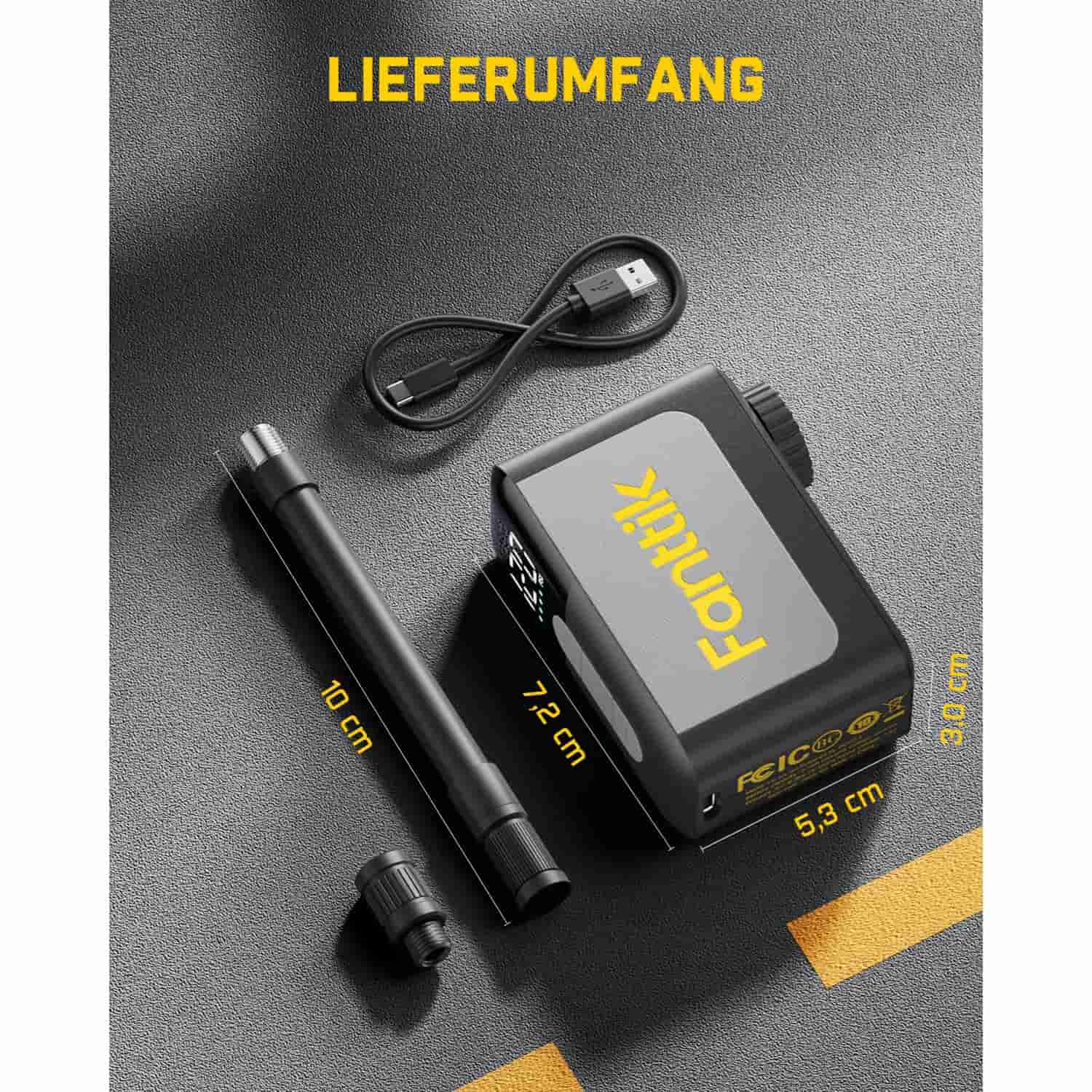 Fanttik X10 Ace Mini akku Fahrradpumpe mit Manometer, 120 PSI elektrische Fahrradpumpe mit Presta- und Schrader-Ventil, Auto-Stopp, schnelles Aufpumpen für Rennrad, Mountainbike, Motocross und E-Bike