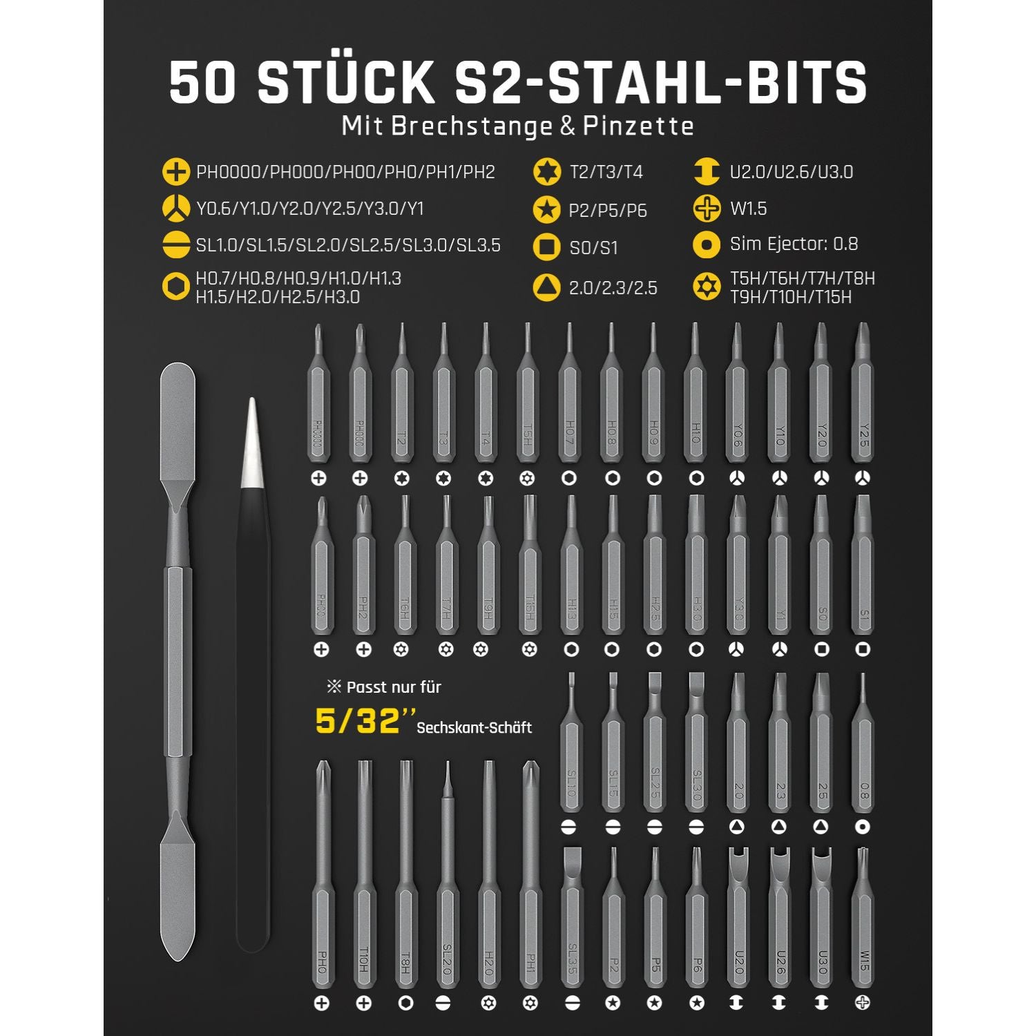 Fanttik E2 Ultra 3.7V Mini Elektro Schraubendreher Set, 50 in 1 Magnetische Präzisions-Schraubendreher Kit, Max 0.6N.m, 5/32 Zoll Sechskant, Geeignet für Reparatur für iPhone,Laptop, Brillen, Uhren