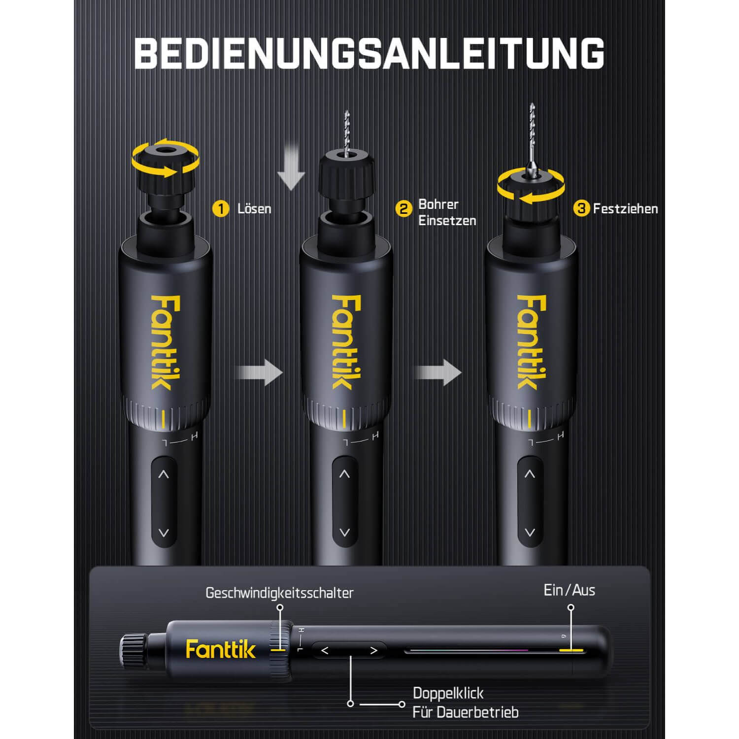 Fanttik K2 Nano 3,7 V Elektro-Mini-Bohrstift, Mini Bohrmaschine mit 20 Bohrern, 800-mAh-Akku, DIY Handbohrer Elektrisch Set für Gehäuse Kunststoff Harz Schmuckherstellung Leiterplatten Aluminiumbleche