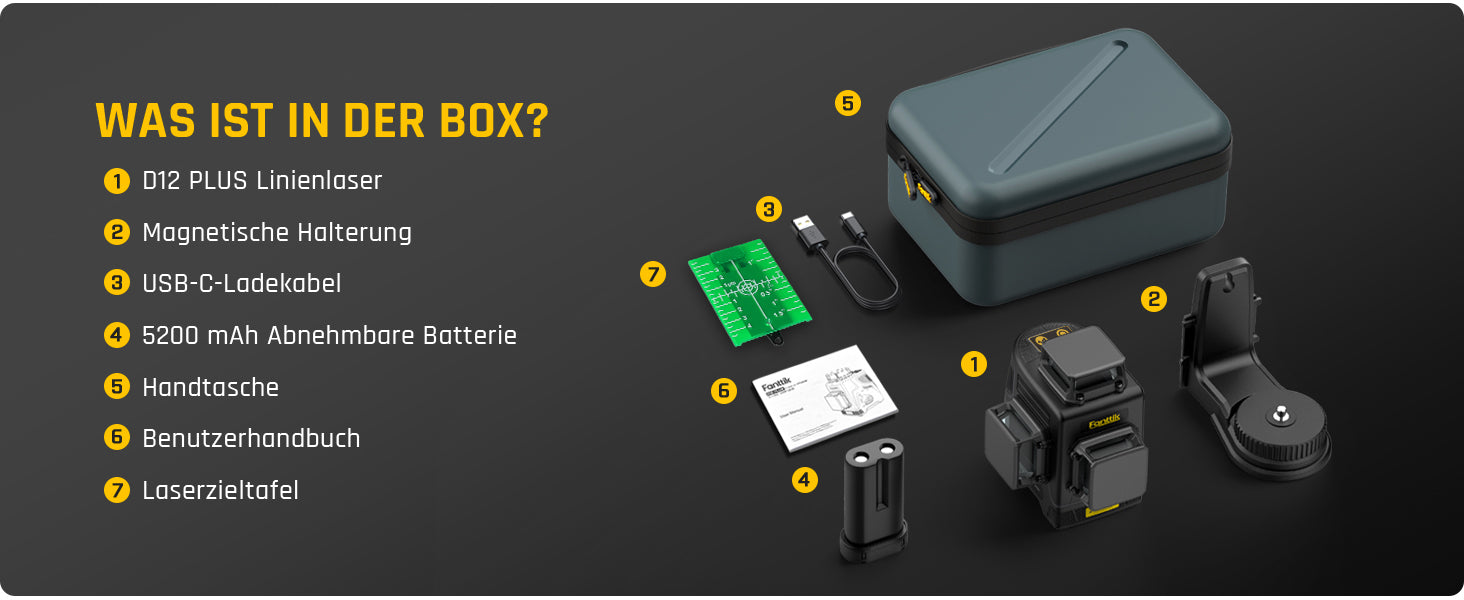 Fanttik D12 PLUS Selbstnivellierend Kreuzlinienlaser, Grün Linienlaser 12 Linien 3×360°, 5200 mAh Abnehmbare Batterie, mit Magnetische Halterung, EVA-Handtasche, für Baustelle und Inneneinrichtung