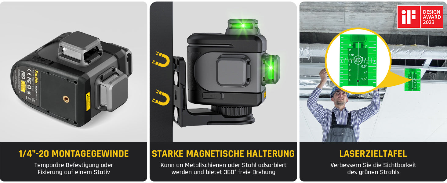 Fanttik D12 PRO Selbstnivellierend Kreuzlinienlaser 3×360°, Grün Linienlaser mit LED-Bildschirm, USB-Aufladung, 5200 mAh Batterie, Arbeitsbereich 30 m, Pulsmodus, für Baustelle/Inneneinrichtung