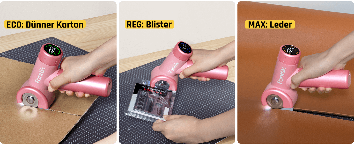 Fanttik C8 Nano Elektrische Schere, Kartonschneider Elektrisch mit Bildschirm, LED-Licht, 3 Geschwindigkeitsstufen, Wiederaufladbarer Akku, Geeignet für Stoffe, Teppiche, Leder, Kartons - Rosa