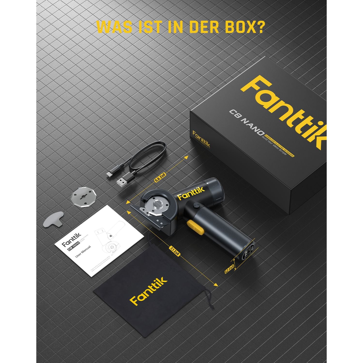 Fanttik C8 Nano Elektrische Schere, Kartonschneider Elektrisch mit Bildschirm, LED-Licht, 3 Geschwindigkeitsstufen, Wiederaufladbarer Akku, Geeignet für Stoffe, Teppiche, Leder, Kartons - Schwarz