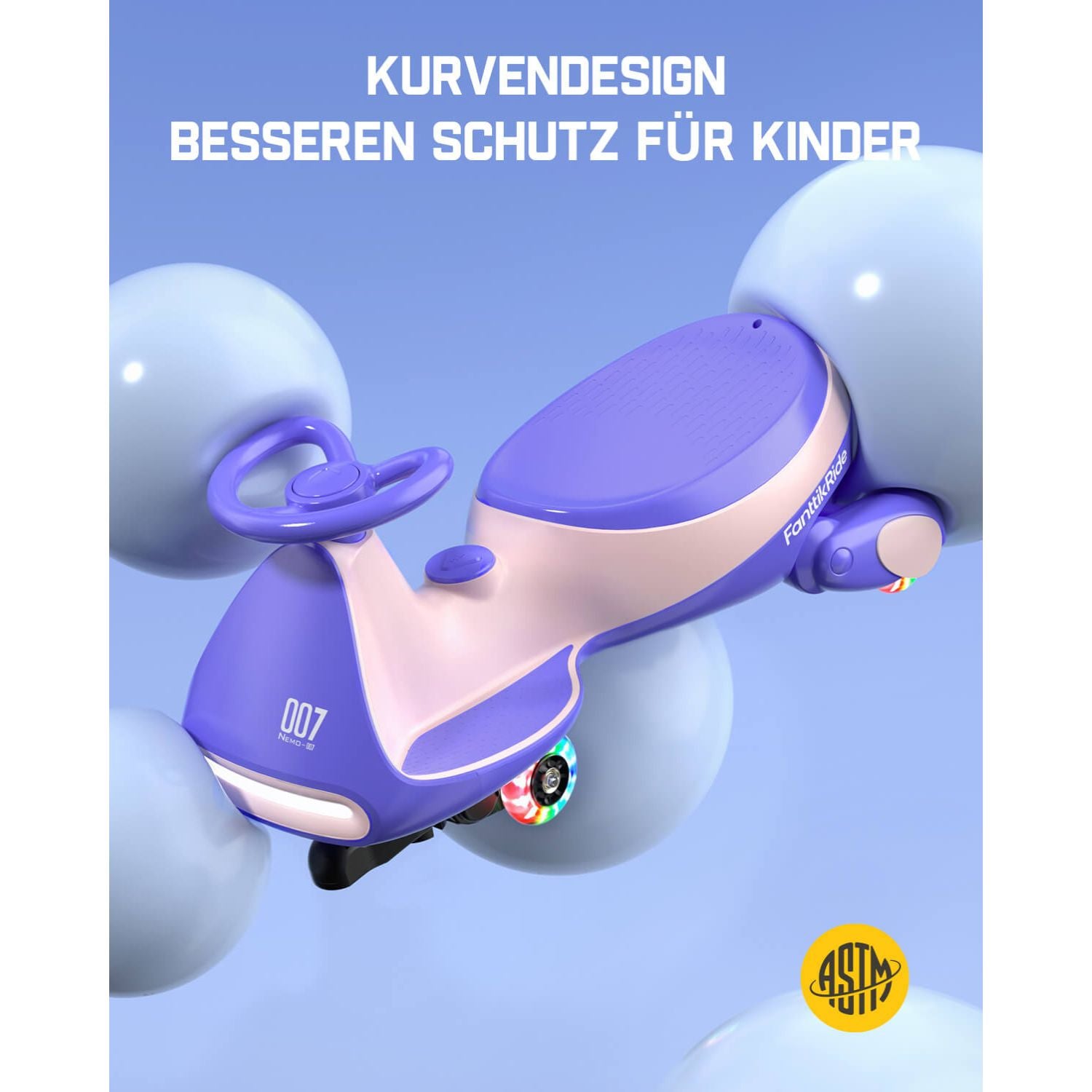 FanttikRide 12V N7 Pro Kinder Elektroauto, Elektrisches Rutschauto mit Pedal, Typ C aufladbar Batterie Kinder Auto, 2 Geschwindigkeit Kippschutz Leuchtende Räder, Bluetooth, für Kind ab 3 Jahren, Rosa