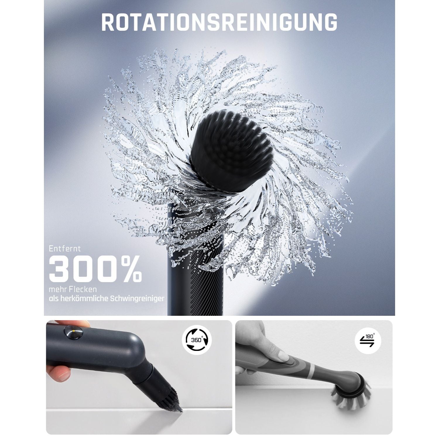 Fanttik G9 Nano Elektrischer Spin Scrubber, kabellose Fugenbürste, Typ-C-Ladung, LED-Anzeige, IPX7, 8 Aufsätze für Fugen, Ecken – Schwarz