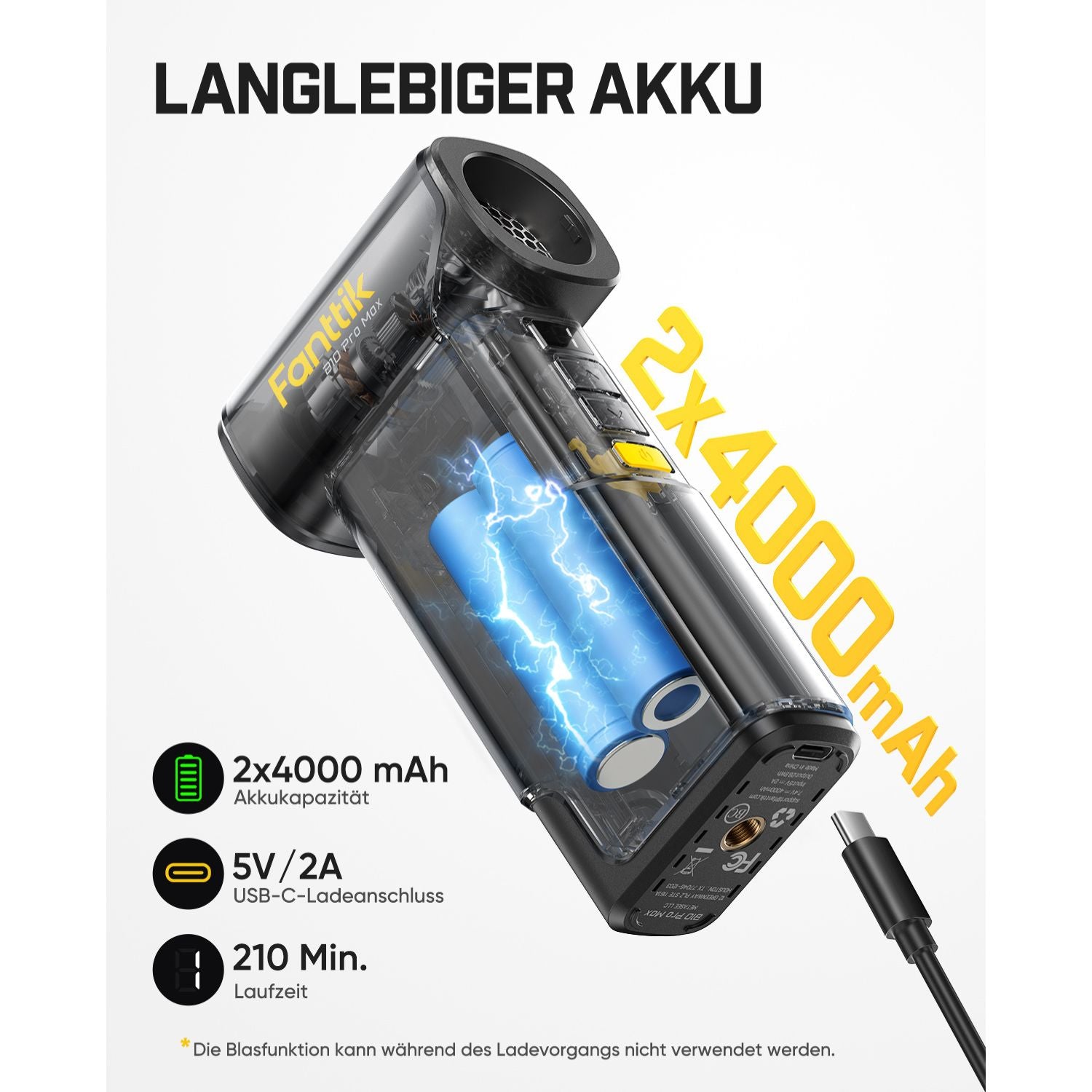 Fanttik B10 Pro Max Elektrischer Druckluftreiniger, 130.000 U/min bürstenloser Motor, Druckluftreiniger, 6 Leistungsstufen, Booster-Funktion per Knopfdruck, 28,8 Wh Akku, elektrischer Druckluftreinige