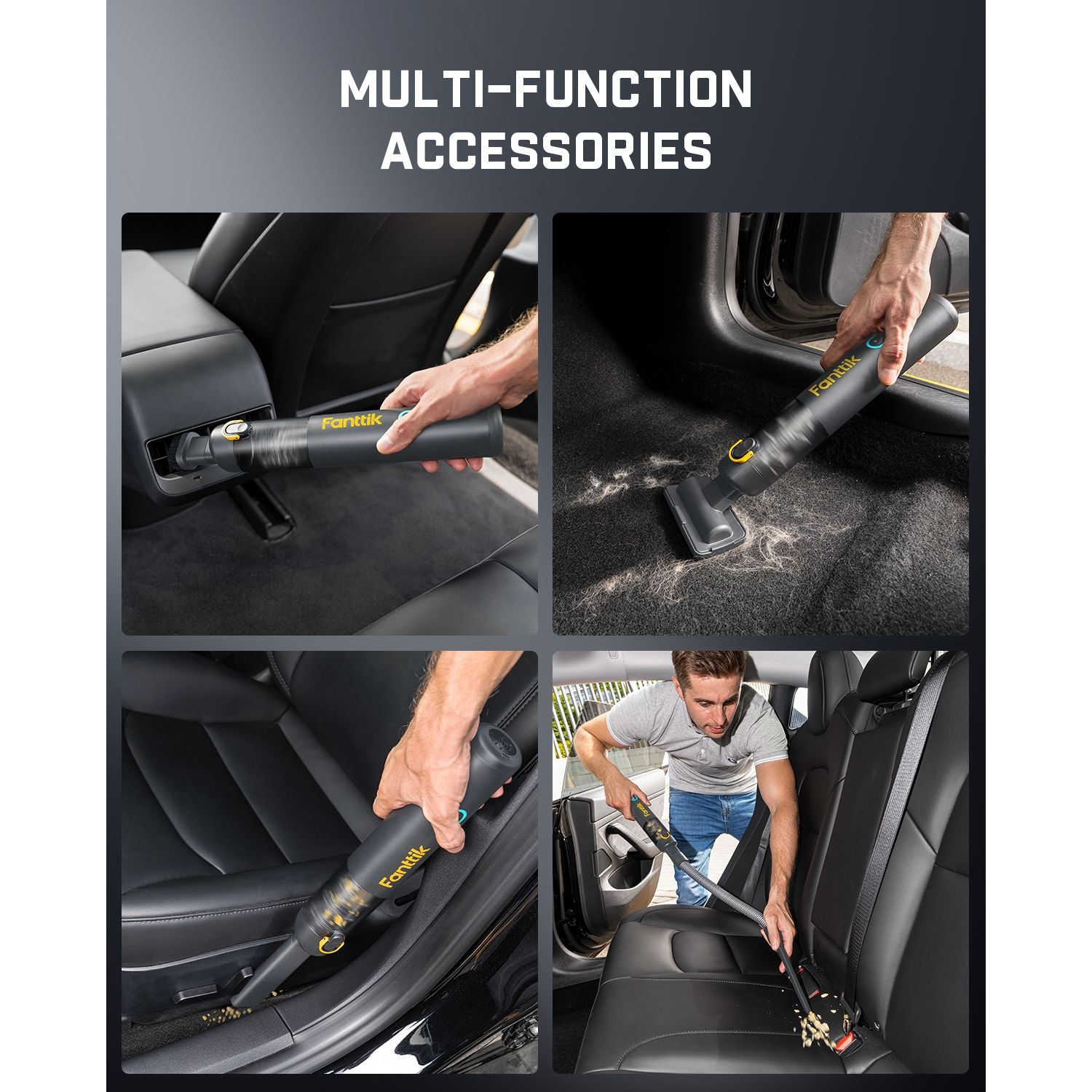 Fanttik Slim V8 Mate Akku-Autostaubsauger mit Hoher Leistung, 12000 Pa/30 AW, RobustClean™ Tragbarer Staubsauger mit flexiblem Schlauch und Haustierbürste für die Innenreinigung von Autos
