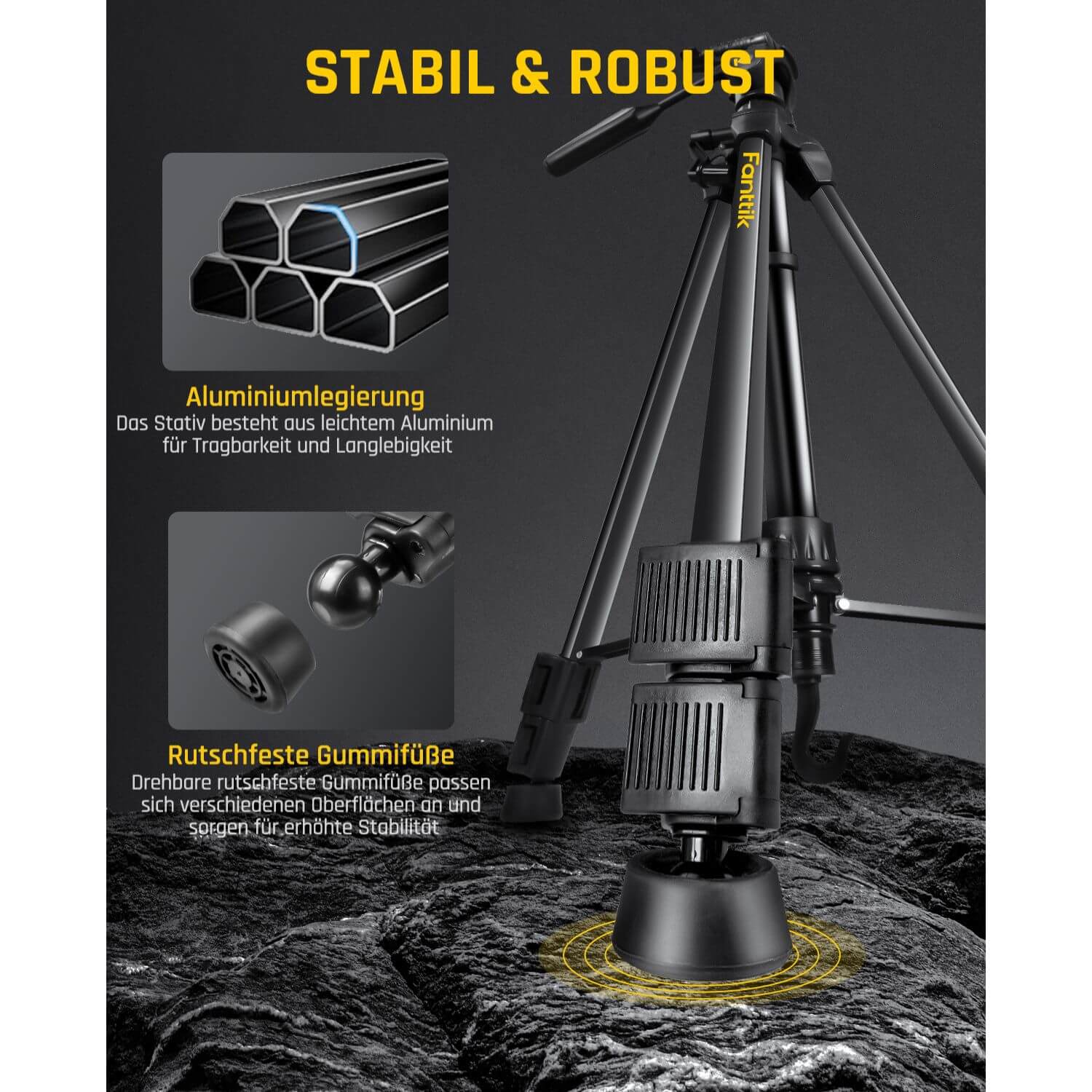Fanttik DT1 Professional Baustativ für Kreuzlinienlaser, Nivelliergeräte und Kameras mit 3-Wege-Panoramakopf, Schnellwechselplatte mit 1/4"-20 Gewinde und Wasserwaage