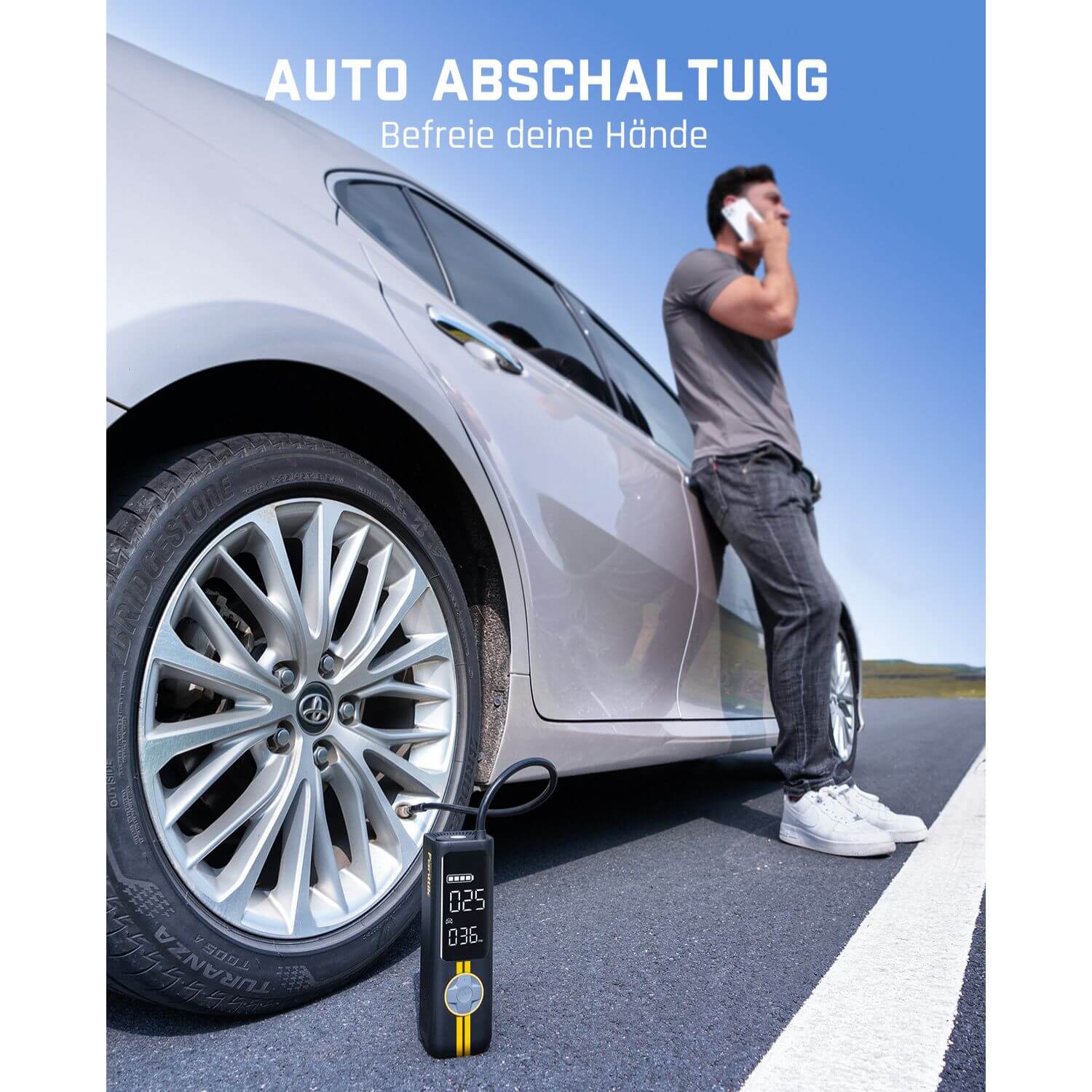 Fanttik X8 APEX Tragbare Elektronische Luftpumpe 12V mit 7800mAh, 10,3BAR / 150PSI Elektrischer Kompressor 2X Schneller, Dualer Bildschirm mit LED, für Auto, E-Bike, Motorrad, Ball