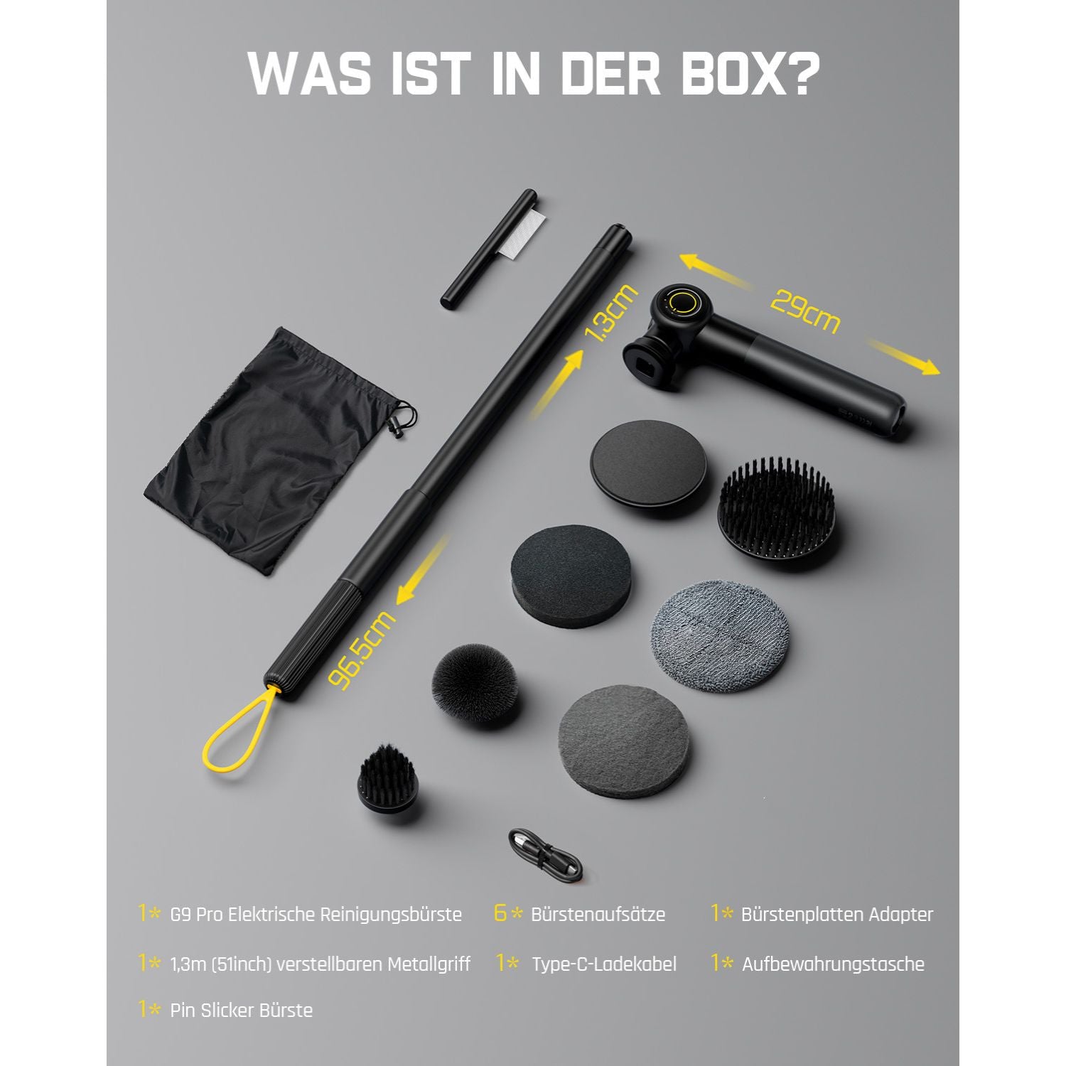 Fanttik Flip G9 Pro Elektrische Reinigungsbürste, VoltiPulse Motor, Dual-Speed, 6 Bürstenköpfe, Flexibler Winkel & Ausziehbarer Griff, IPX7 Wasserdicht, Typ-C Ladung für Boden, Fliesen, Fugen -Schwarz