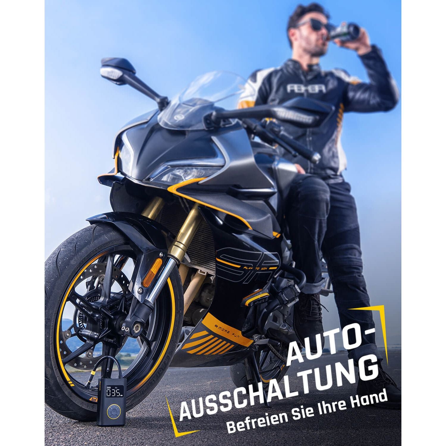 Fanttik X9 Pro Tragbare Elektronische Luftpumpe für Motorrad, 27s schnell aufblasen Elektrische Kompressor mit digitalem Reifendruckmesser, 150psi -Reifenfüller für Elektrofahrrad, Kompakt Auto, Ball