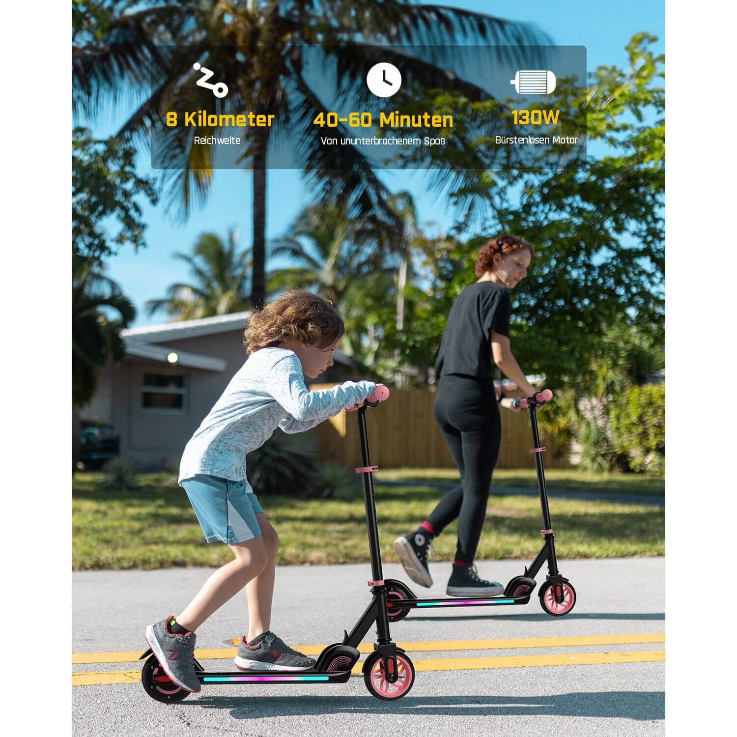FanttikRide C9 Apex Elektroroller für Kinder im Alter von 8–12 Jahren, Bluetooth-Musiklautsprecher, Bunte Regenbogenlichter, 8/12,8/16 km/h, Faltbarer Elektroroller, Geschenk für Teenager