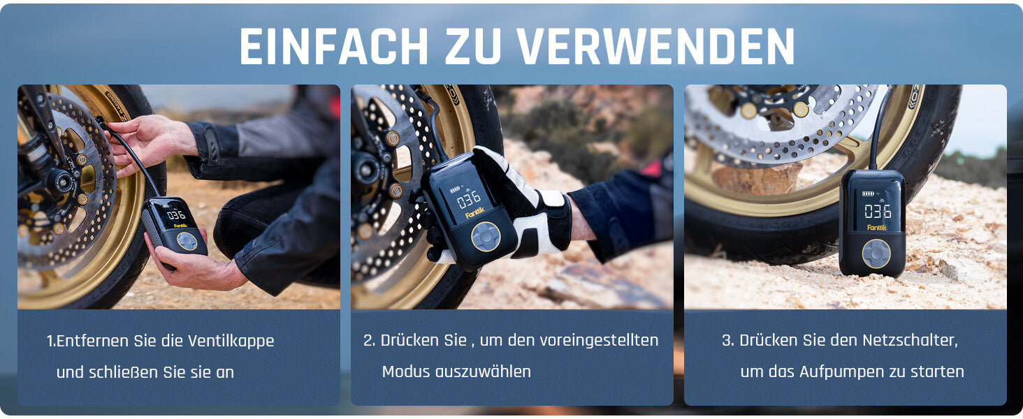 Fanttik X8 Mini Elektrische Luftpumpe, 10,3 BAR/150 PSI Tragbar Fahrradpumpe, Elektrischer Kompressor mit Digitalem LCD-Bildschirm und 4 Modi für Auto, Fahrrad, Motorrad, Bälle
