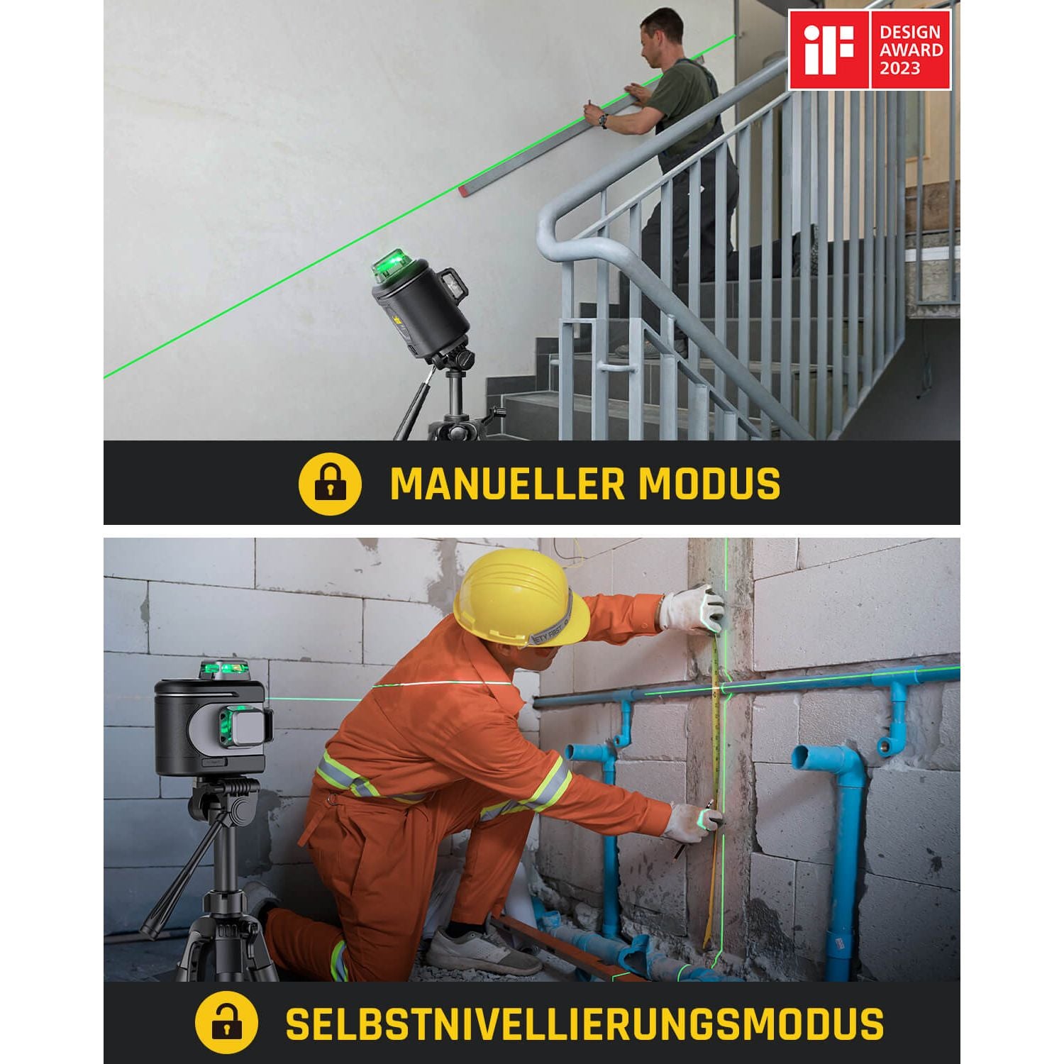 Fanttik D12 PRO Selbstnivellierend Kreuzlinienlaser 3×360°, Grün Linienlaser mit LED-Bildschirm, USB-Aufladung, 5200 mAh Batterie, Arbeitsbereich 30 m, Pulsmodus, für Baustelle/Inneneinrichtung