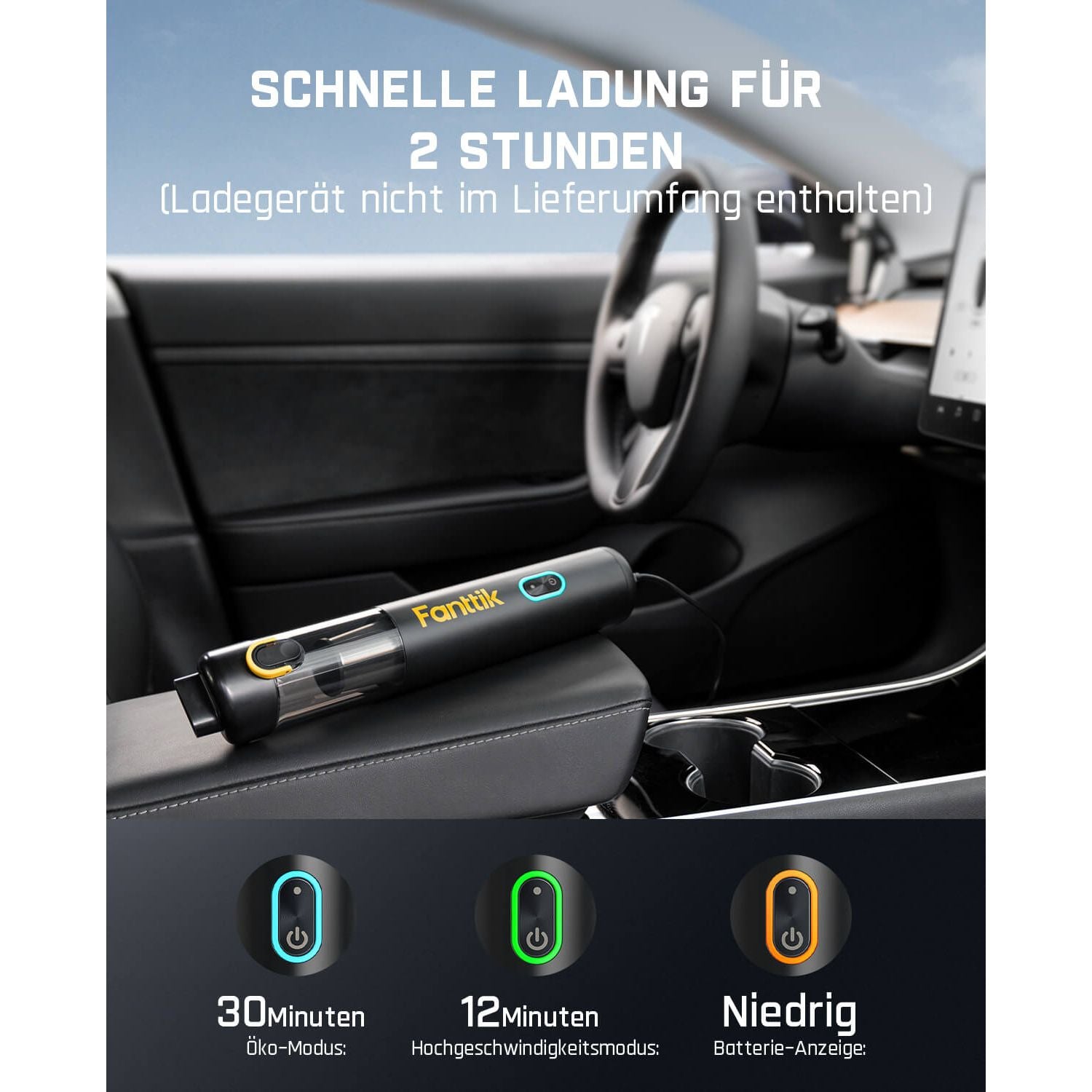 Fanttik Slim V8 Mate Akku-Autostaubsauger mit Hoher Leistung, 12000 Pa/30 AW, RobustClean™ Tragbarer Staubsauger mit flexiblem Schlauch und Haustierbürste für die Innenreinigung von Autos