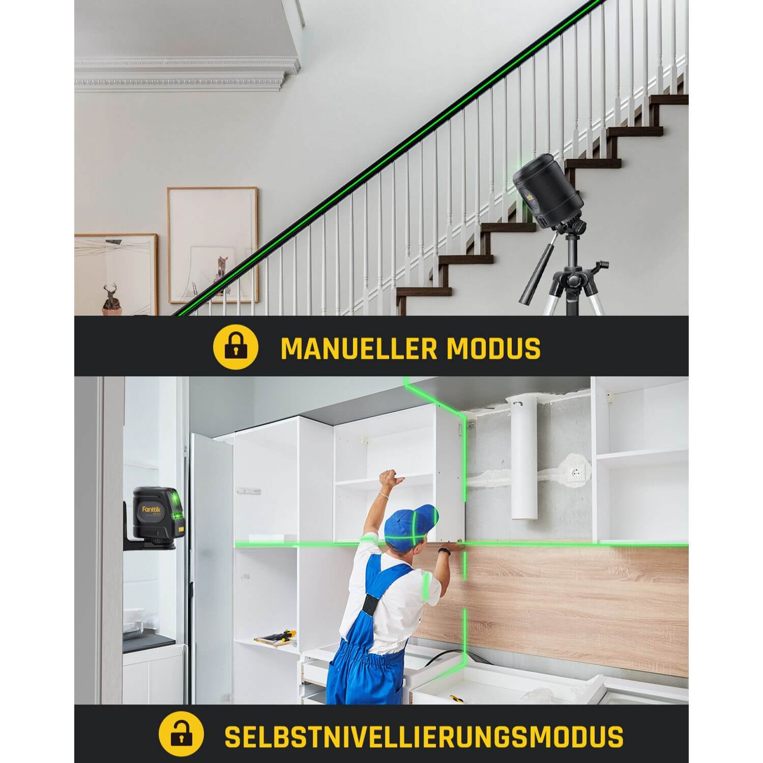 Fanttik D2 PRO Selbstnivellierend Kreuzlinienlaser mit LED-Bildschirm, 130° Vertikale Abstrahlwinkel, Umschaltbar Horizontal/Vertikal, USB-Aufladung, 2600 mAh Batterie, 30 m Arbeitsbereich, Pulsmodus
