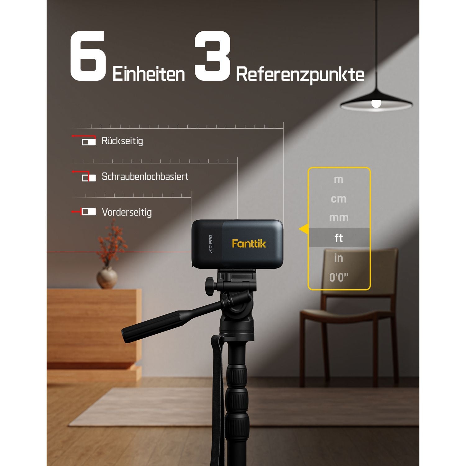 Fanttik A10 Pro 2-in-1 Digitales Laser Entfernungsmesser mit HD IPS-Farbdisplay, Wiederaufladbar 50m Laserentfernungsmesser & 3m Maßband, 6 Einheiten wählbar, Für Entfernung/Fläche/Volumen
