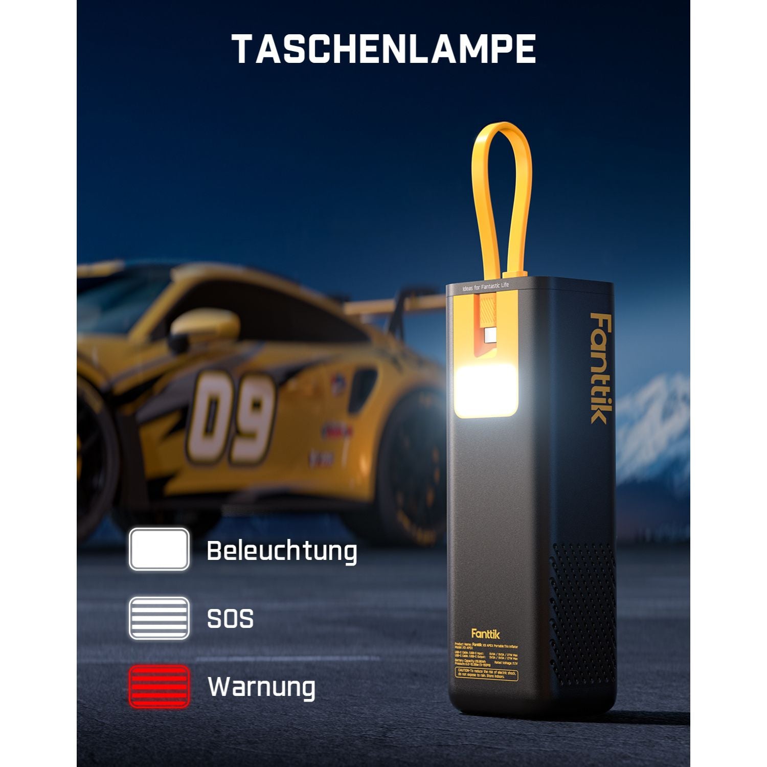 Fanttik X9 APEX 150 PSI Tragbare Elektrische Luftpumpe, 35s schnelles Aufpumpen, kabelloser Kompressor mit Licht und Powerbank, Wiederaufladbare Reifenpumpe für SUV, Auto, Motorrad, Fahrrad, Ball