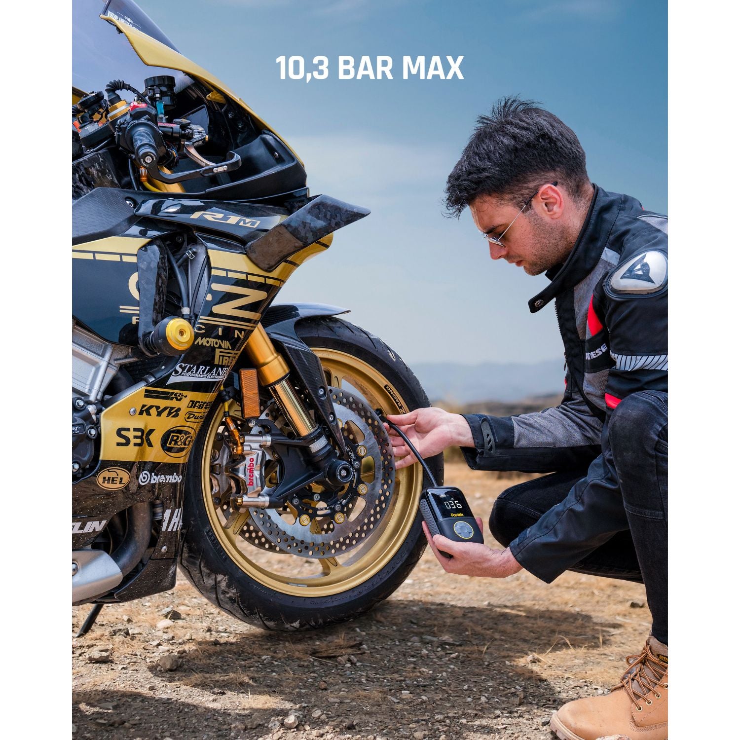 Fanttik X8 Mini Elektrische Luftpumpe, 10,3 BAR/150 PSI Tragbar Fahrradpumpe, Elektrischer Kompressor mit Digitalem LCD-Bildschirm und 4 Modi für Auto, Fahrrad, Motorrad, Bälle