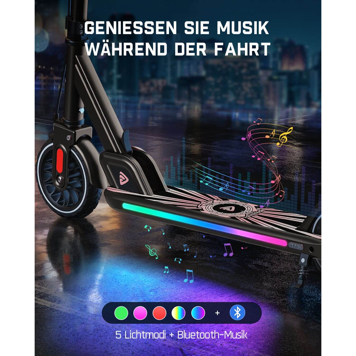 FanttikRide T9 Apex Elektroroller für Kinder ab 13 Jahren, Bunte LED-Lichter mit Bluetooth-Musiklautsprecher, 12/16/20 KMH Digitalanzeige, Höhenverstellbar, Faltbarer E-Scooter für Teenager