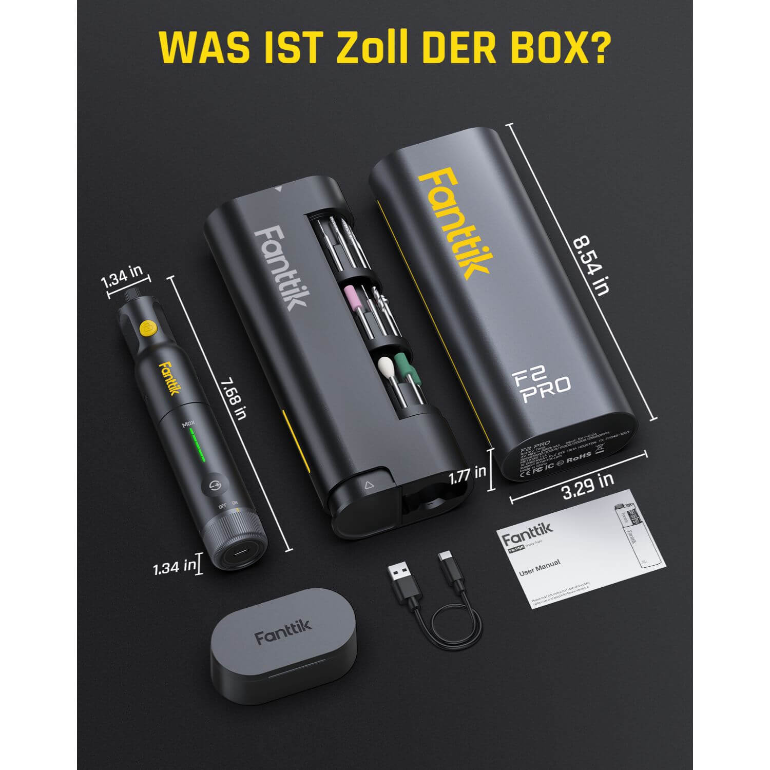 Fanttik F2 PRO Akku Multifunktionswerkzeug, starker Magnetmotor, Revostor-Hub, Rotationswerkzeug Set mit 5 Gang (25000 U/min), zum Schleifen, Polieren, 3D-Druck, Bohren, Schnitzen, Schneiden