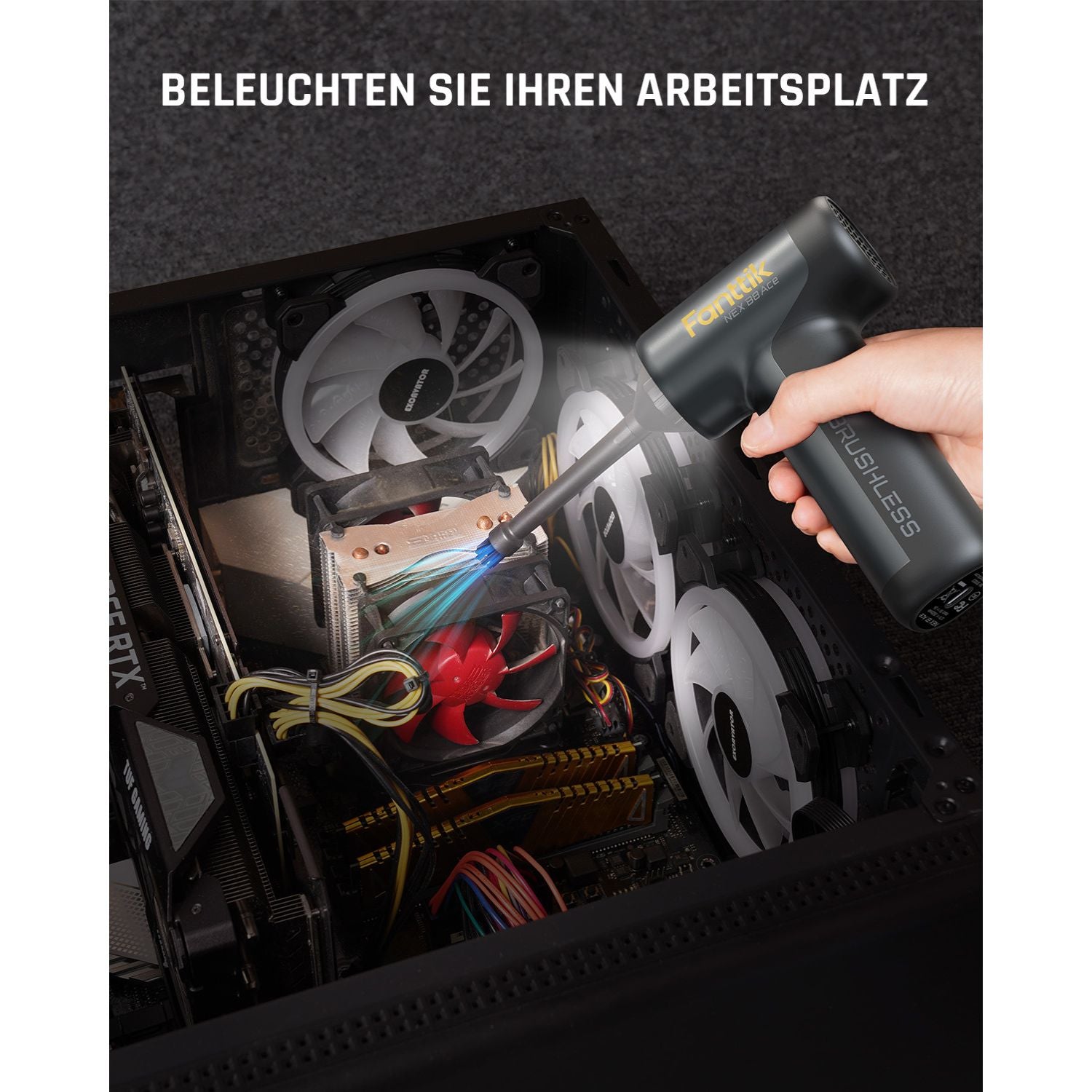 Fanttik B8 Ace Elektrische Staubgebläse Druckluftspray, 110000 U/min, Druckluft Compressed Air Duster mit 2600mAh Akku, Reinigungsbürste, LED-Licht, Staubgebläse für Tastatur, PC-Gehäuse, Schrank