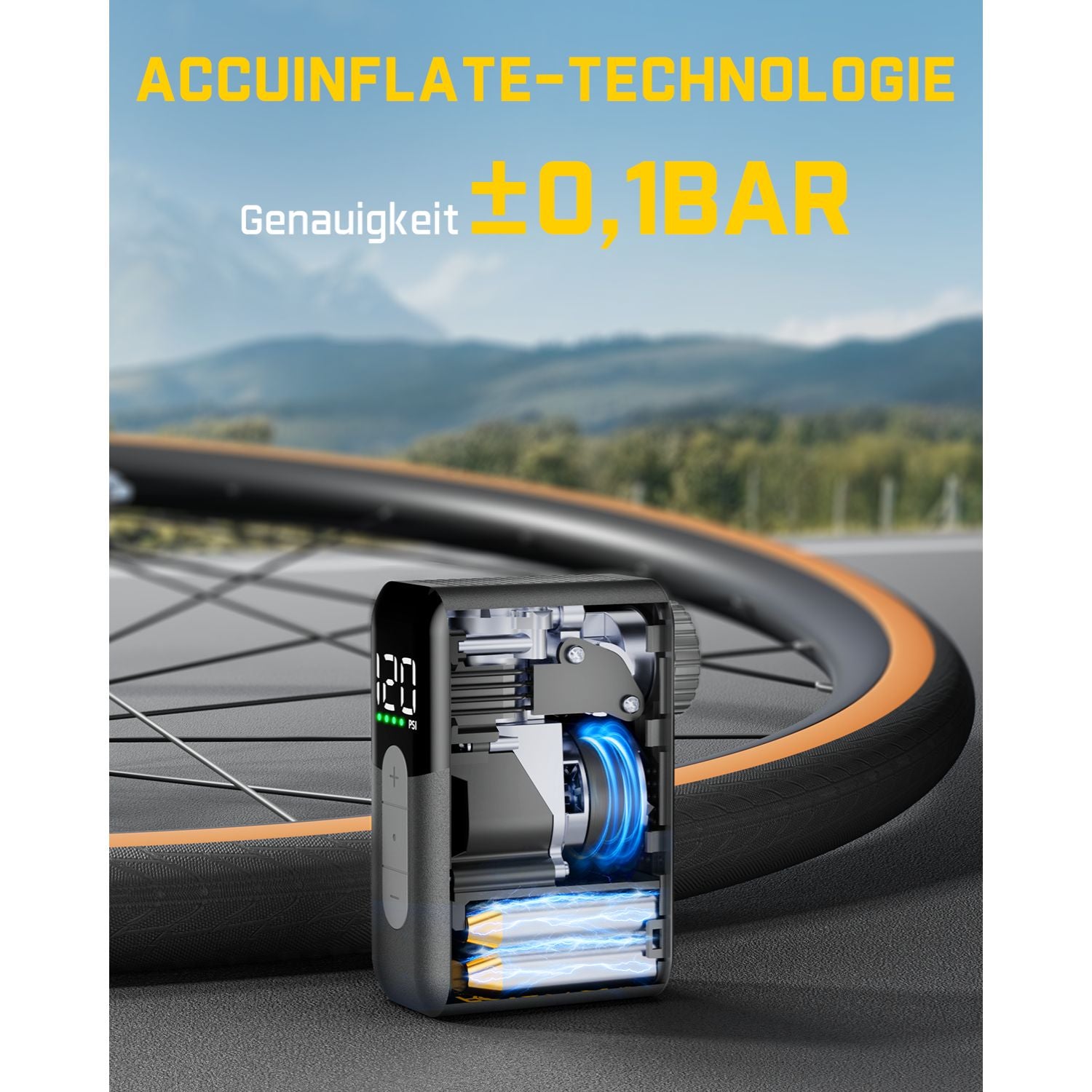 Fanttik X10 Ace Mini akku Fahrradpumpe mit Manometer, 120 PSI elektrische Fahrradpumpe mit Presta- und Schrader-Ventil, Auto-Stopp, schnelles Aufpumpen für Rennrad, Mountainbike, Motocross und E-Bike