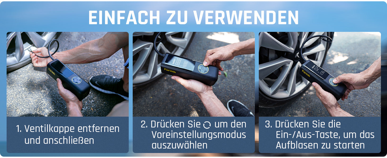 Fanttik X8 APEX™ 7800mAh Tragbare Elektronische Luftpumpe 12V, 10,3BAR / 150PSI Elektrischer Kompressor 2X Schneller, Dualer Bildschirm mit LCD, 5 Modi für Autos, E-Bikes, Motorräder, Bälle