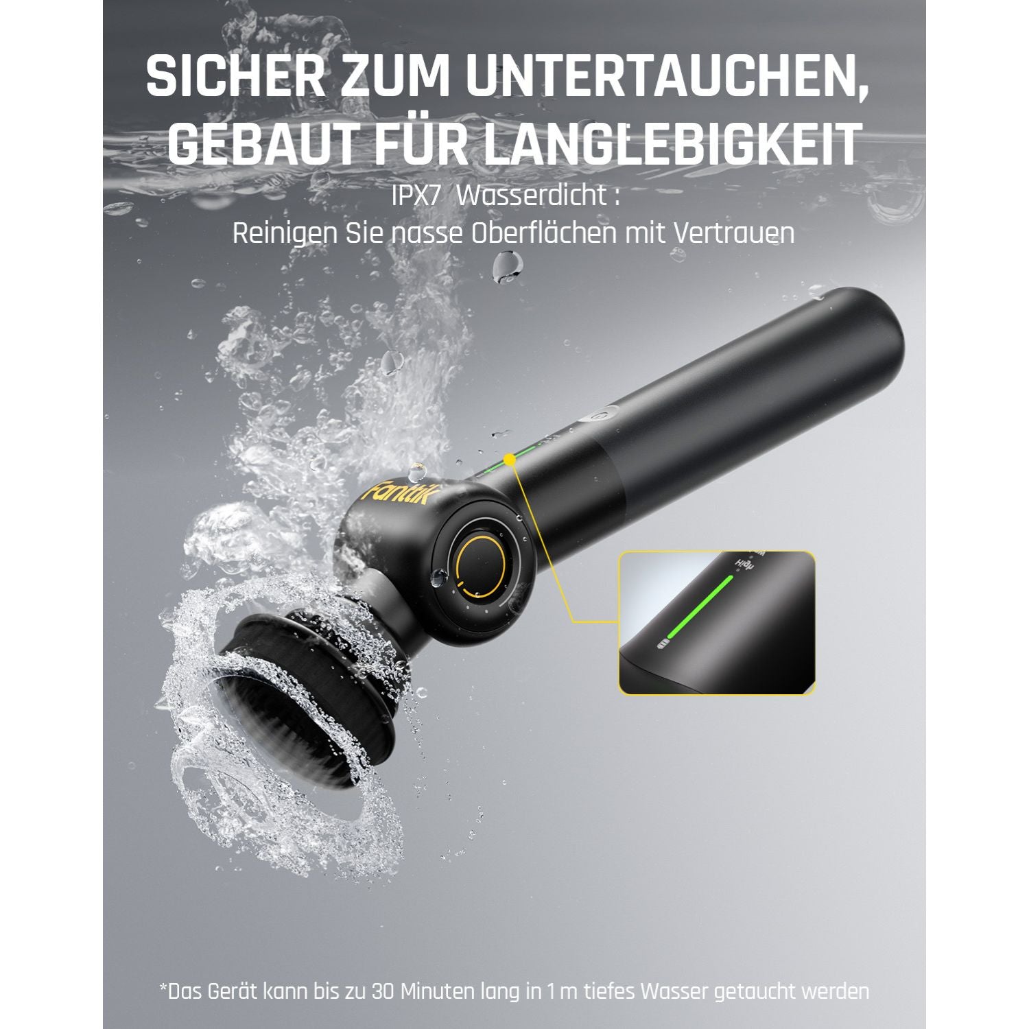 Fanttik Flip G9 Pro Elektrische Reinigungsbürste, VoltiPulse Motor, Dual-Speed, 6 Bürstenköpfe, Flexibler Winkel & Ausziehbarer Griff, IPX7 Wasserdicht, Typ-C Ladung für Boden, Fliesen, Fugen -Schwarz
