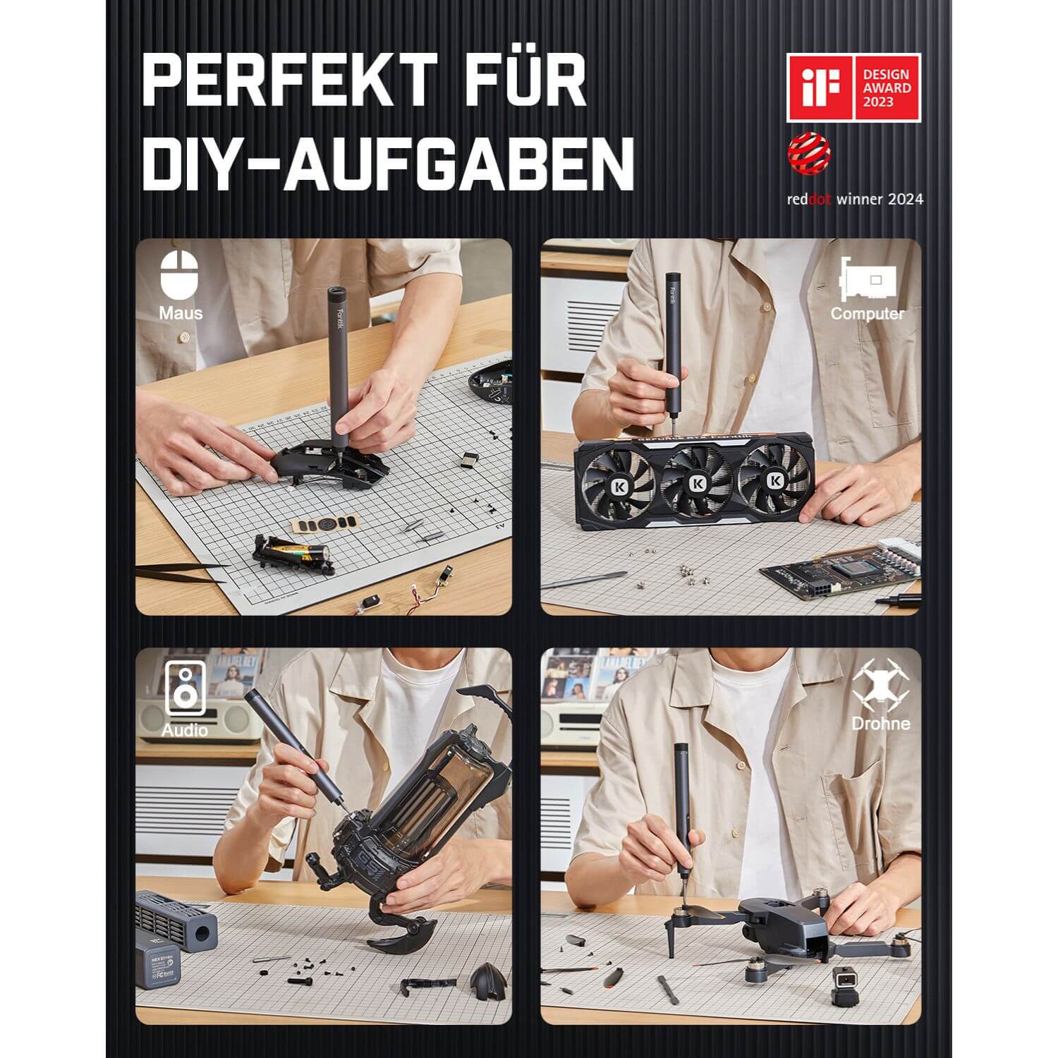 Fanttik E1 Max Mini Elektro Schraubendreher Set, 50 in 1 Magnetische Präzisions-Schraubendreher Kit, 2 Gänge Drehmoment, 5/32 Zoll Sechskant, Geeignet für Reparatur für iPhone,Laptop, Brillen, Uhren