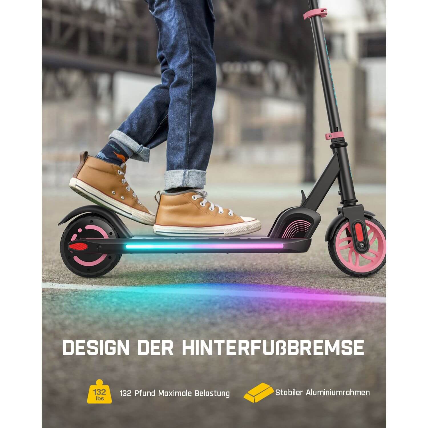 FanttikRide C9 Apex Elektroroller für Kinder im Alter von 8–12 Jahren, Bluetooth-Musiklautsprecher, Bunte Regenbogenlichter, 8/12,8/16 km/h, Faltbarer Elektroroller, Geschenk für Teenager