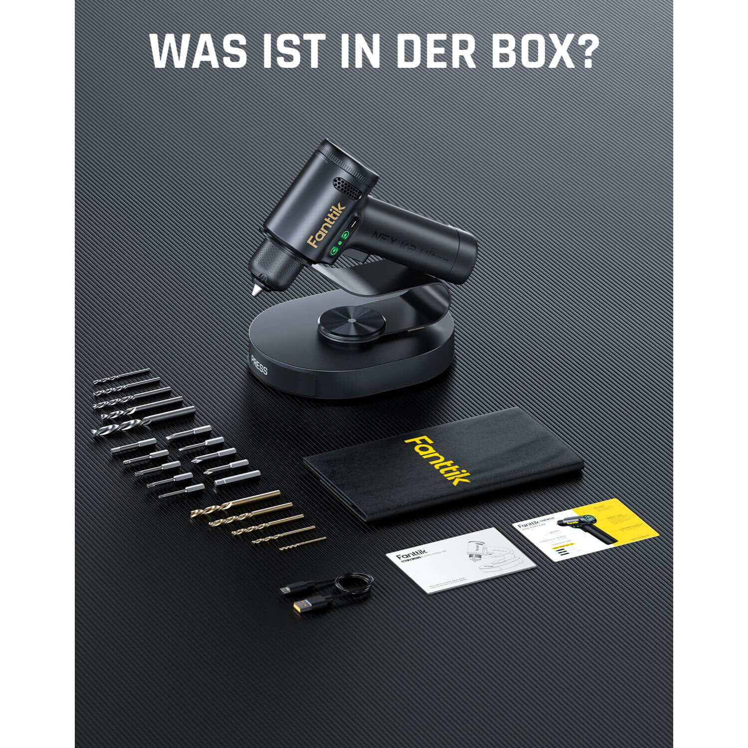 Fanttik K2 Ultra 7,4V Akku-Bohrschrauber, kabelloser Schrauber/Bohrer, 10 mm Schnellspannfutter, drehzahlregulierbar, TapSwitch-Funktion, 2500 mAh Akku, Werkzeug-Set für Heimwerker & DIY
