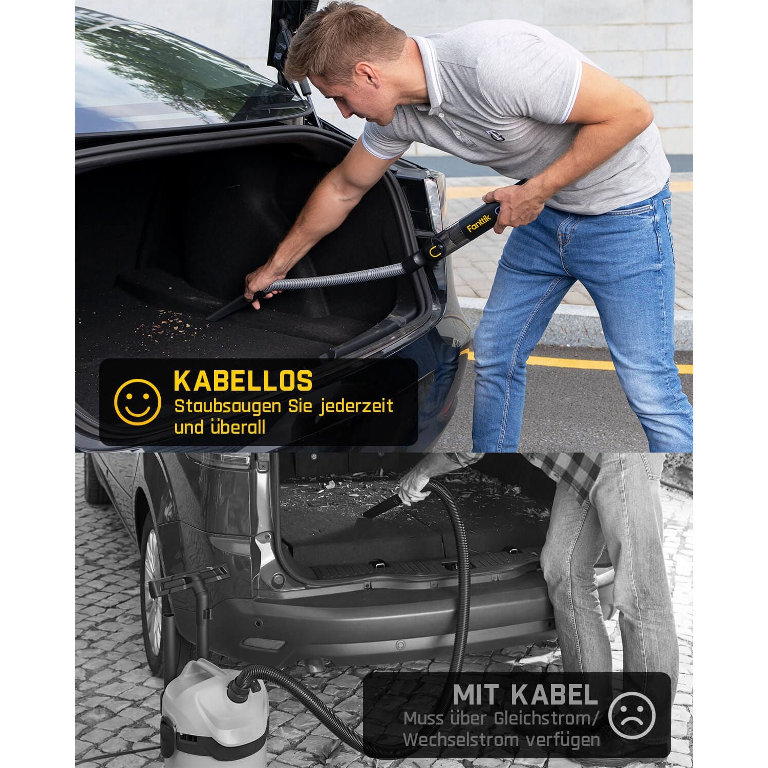 Fanttik Slim V8 Mate Akku-Autostaubsauger mit Hoher Leistung, 12000 Pa/30 AW, RobustClean™ Tragbarer Staubsauger mit flexiblem Schlauch und Haustierbürste für die Innenreinigung von Autos