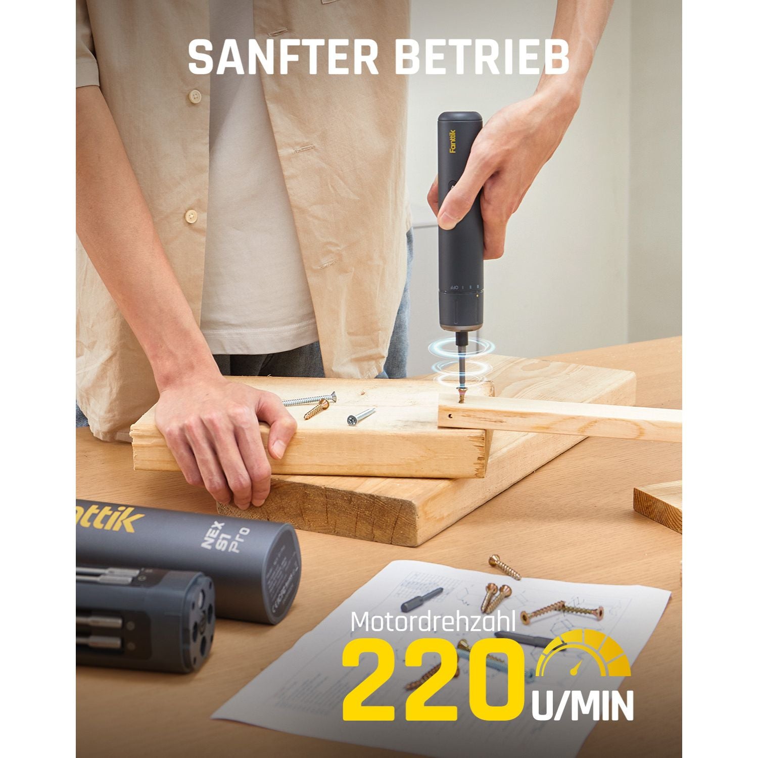 Fanttik S1 Pro 3.7V Magnetische Electric Screwdriver, Leistungsstarkes-Schraubendreher-Set mit 16 Bits, Einstellbare 3 Drehmomente bis zu 6 Nm, 2000-mAh-Akku, Geeignet für die Möbel/Computerreparatur