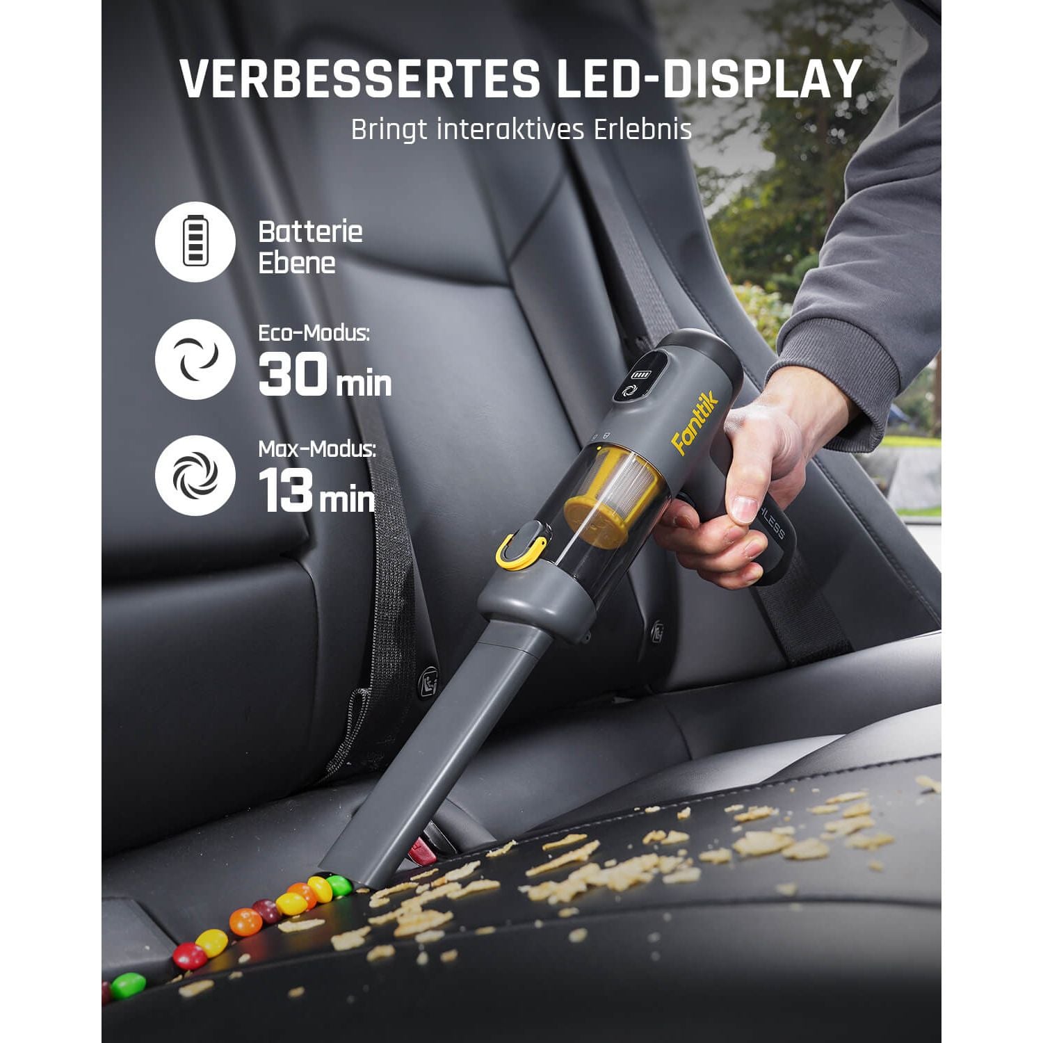 Fanttik Slim V9 Mix Auto-Staubsauger, 4-in-1 kabelloser Handstaubsauger, 12000 PA Hochleistungs-Handstaubsauger Tragbarer Staubsauger für den Innenraum von Autos und zu Hause