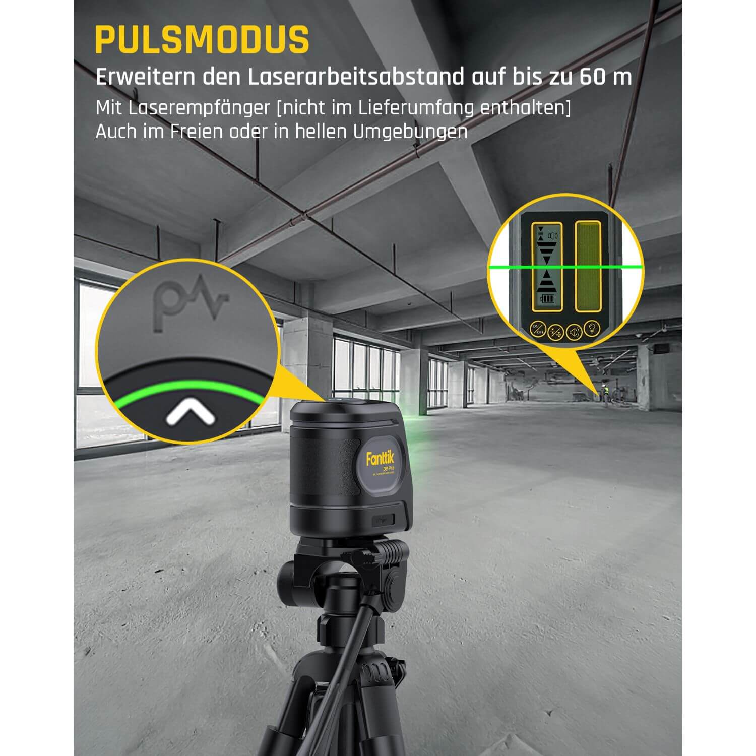 Fanttik D2 PRO Selbstnivellierend Kreuzlinienlaser mit LED-Bildschirm, 130° Vertikale Abstrahlwinkel, Umschaltbar Horizontal/Vertikal, USB-Aufladung, 2600 mAh Batterie, 30 m Arbeitsbereich, Pulsmodus