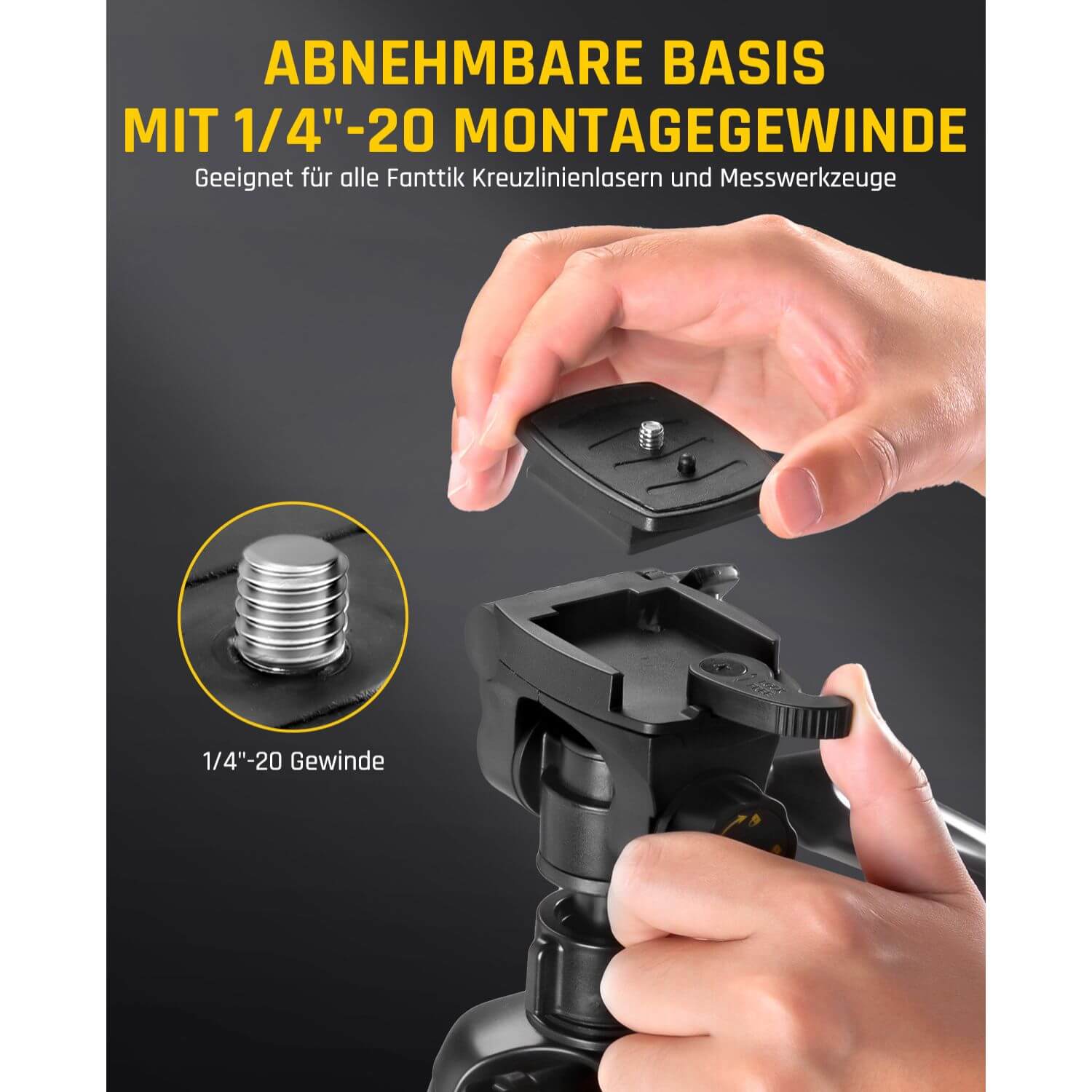 Fanttik DT1 Professional Baustativ für Kreuzlinienlaser, Nivelliergeräte und Kameras mit 3-Wege-Panoramakopf, Schnellwechselplatte mit 1/4"-20 Gewinde und Wasserwaage