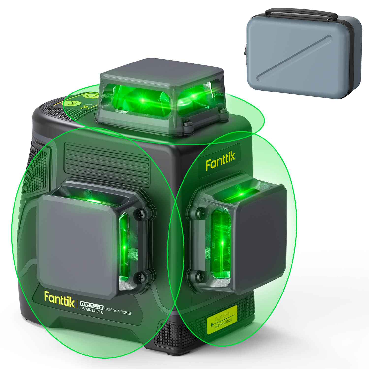 Fanttik D12 PLUS Selbstnivellierend Kreuzlinienlaser, Grün Linienlaser 12 Linien 3×360°, 5200 mAh Abnehmbare Batterie, mit Magnetische Halterung, EVA-Handtasche, für Baustelle und Inneneinrichtung