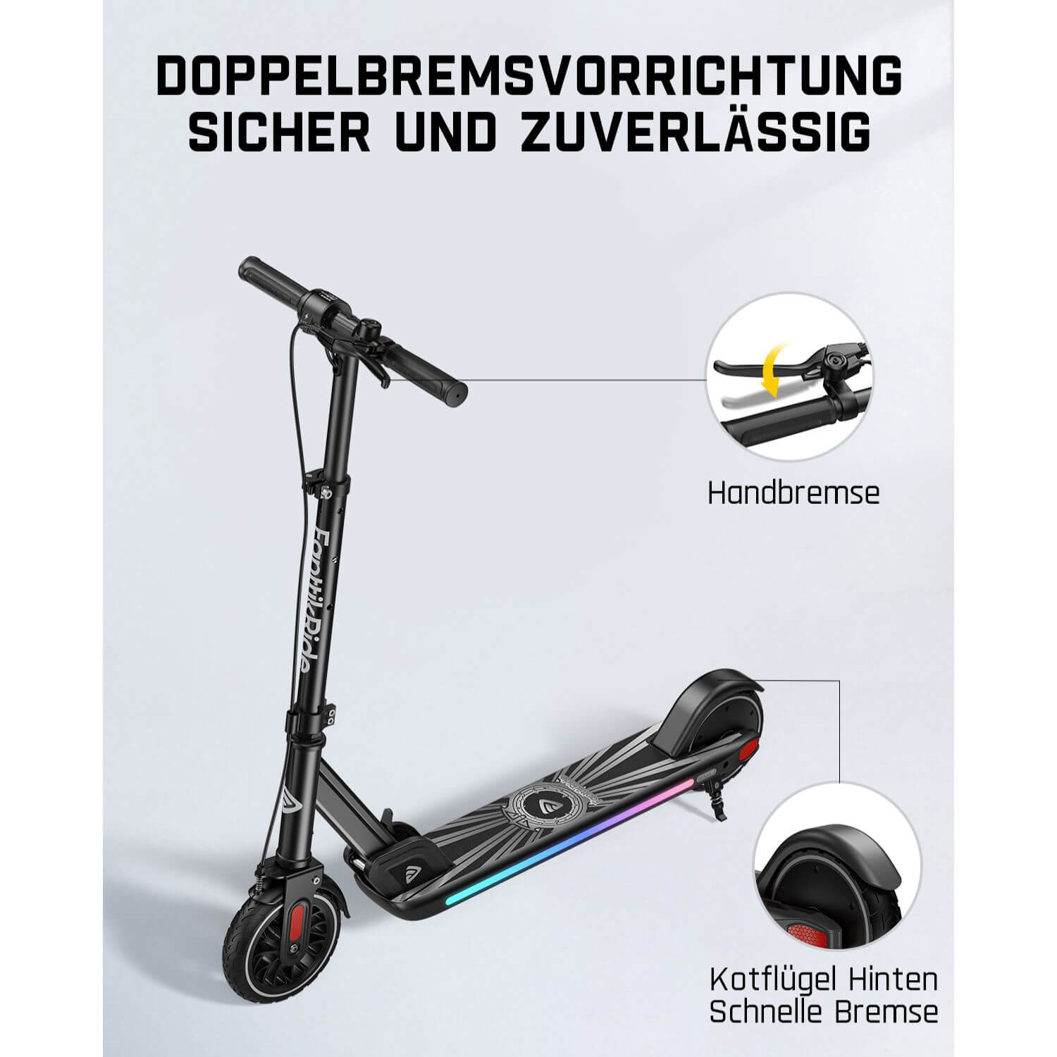 FanttikRide T9 Apex Elektroroller für Kinder ab 13 Jahren, Bunte LED-Lichter mit Bluetooth-Musiklautsprecher, 12/16/20 KMH Digitalanzeige, Höhenverstellbar, Faltbarer E-Scooter für Teenager