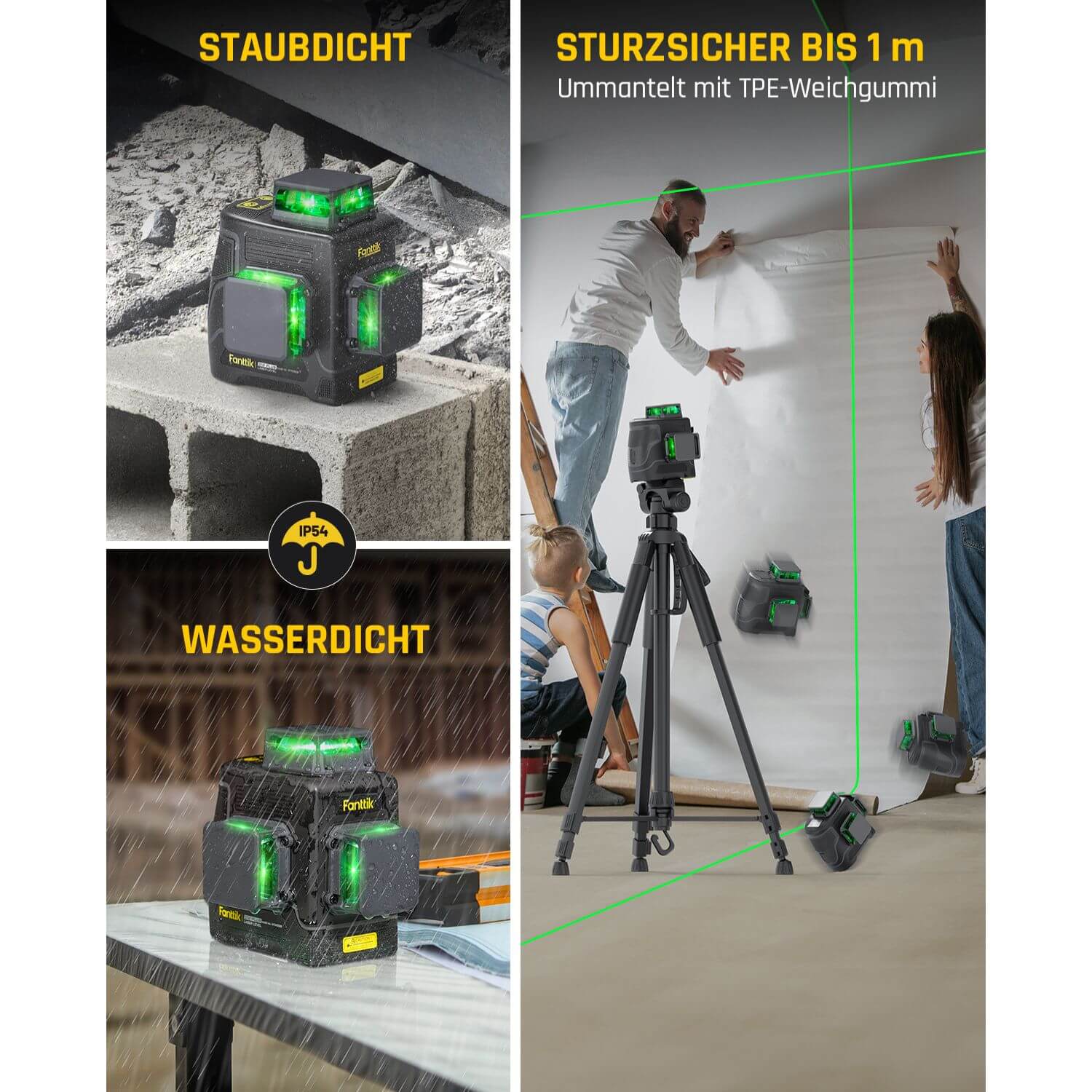 Fanttik D12 PLUS Selbstnivellierend Kreuzlinienlaser, Grün Linienlaser 12 Linien 3×360°, 5200 mAh Abnehmbare Batterie, mit Magnetische Halterung, EVA-Handtasche, für Baustelle und Inneneinrichtung